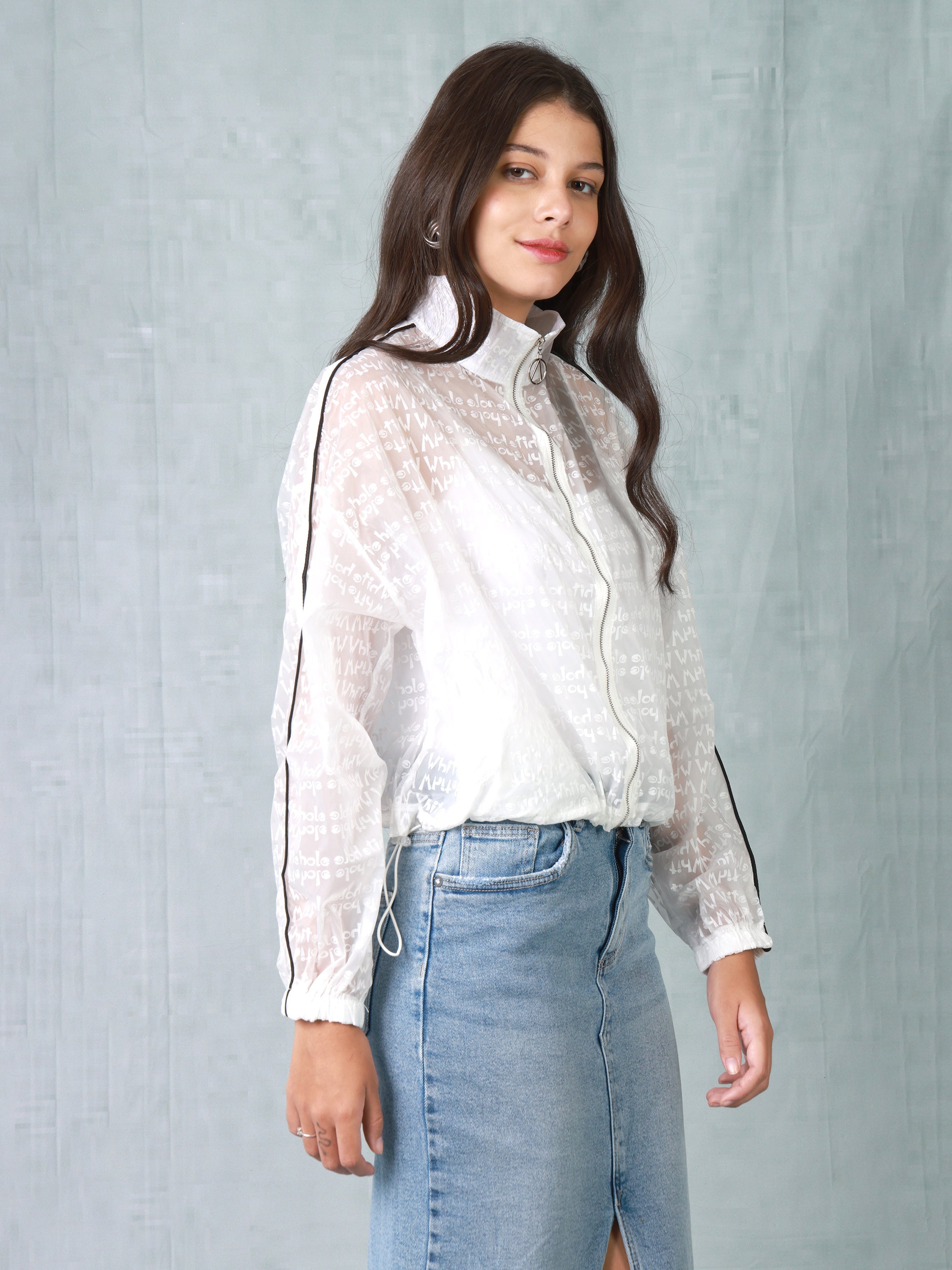 Women White Printed Parachute Jacket