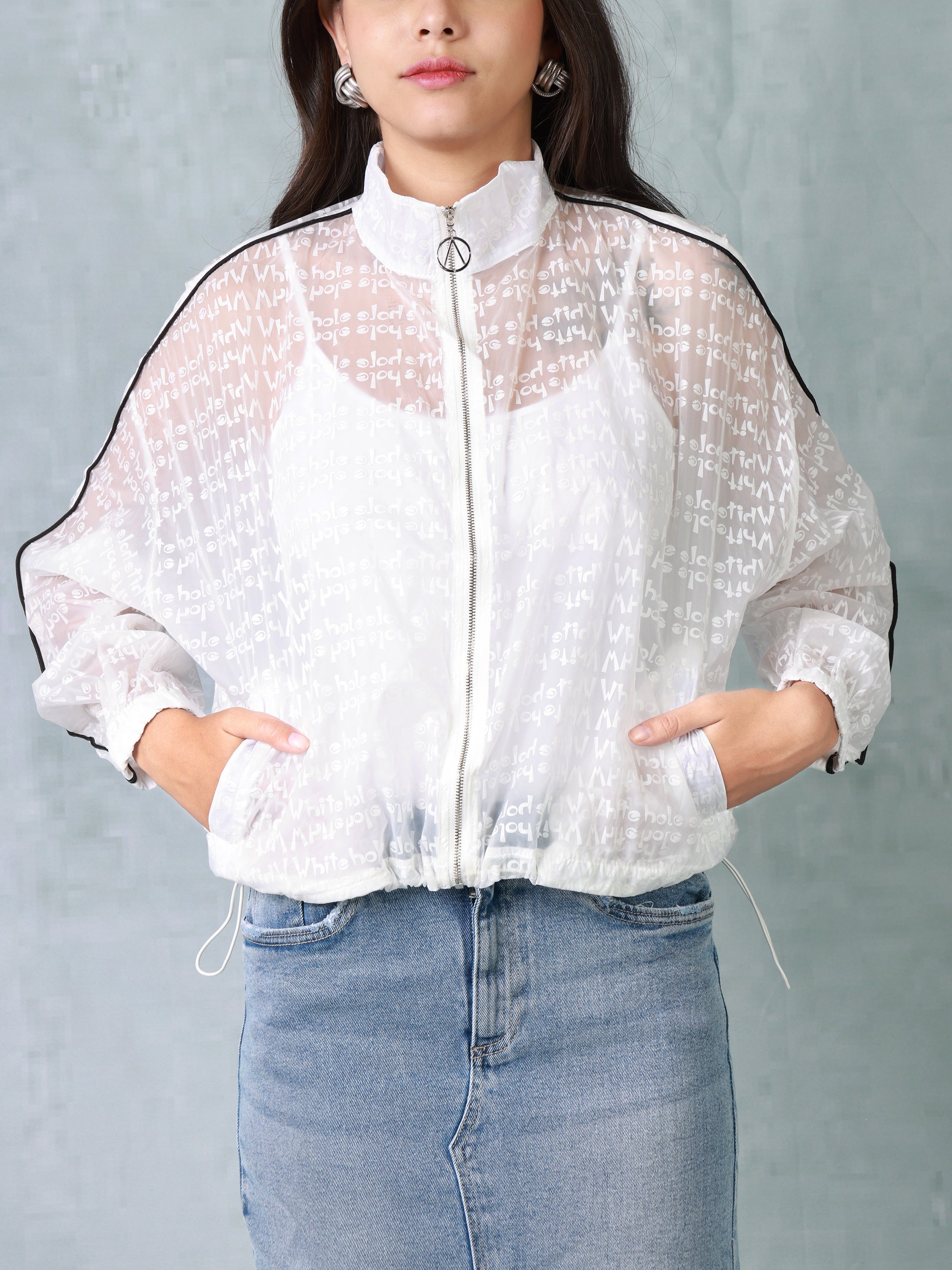 Women White Printed Parachute Jacket