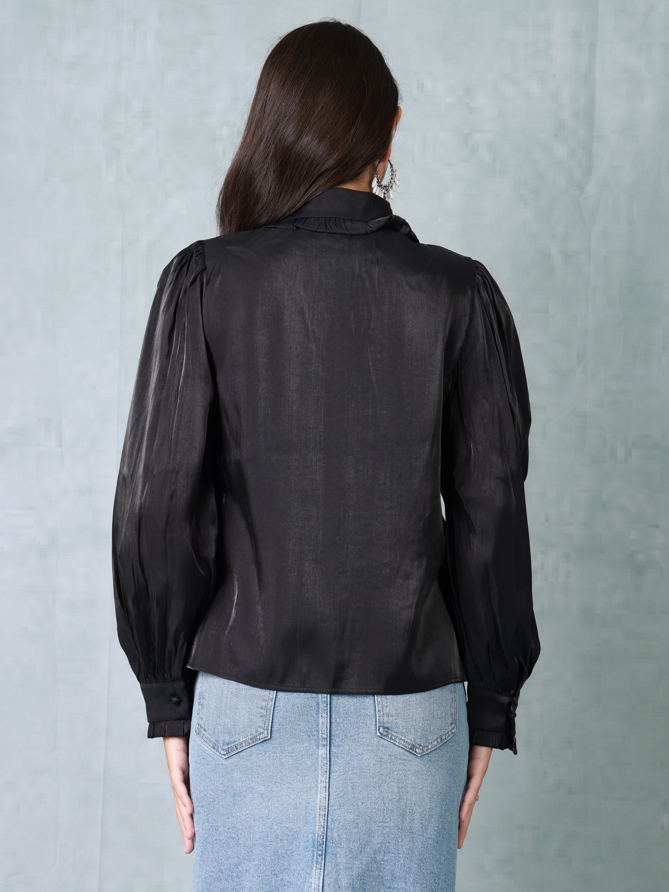 Women Black Balloon sleeve shirt