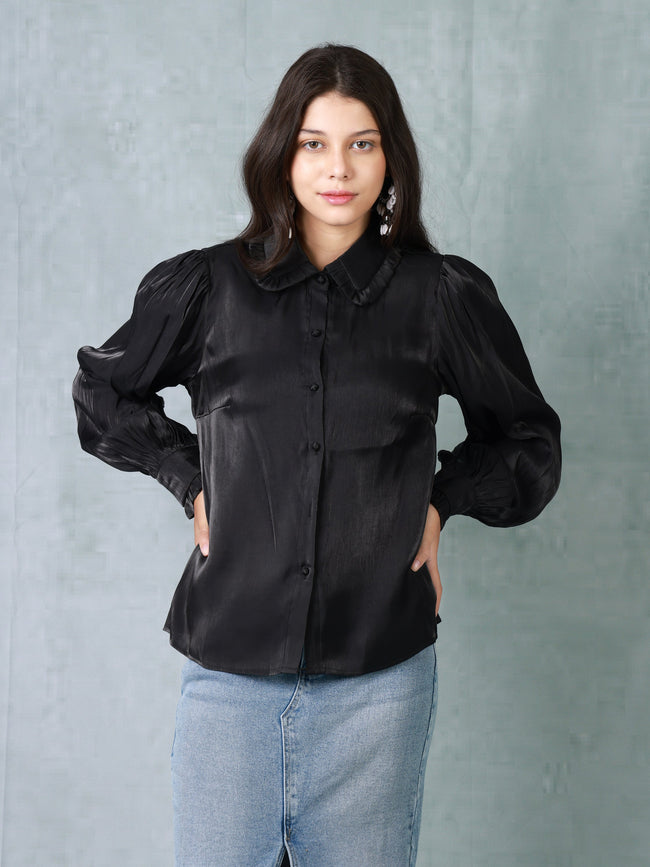 Women Black Balloon sleeve shirt