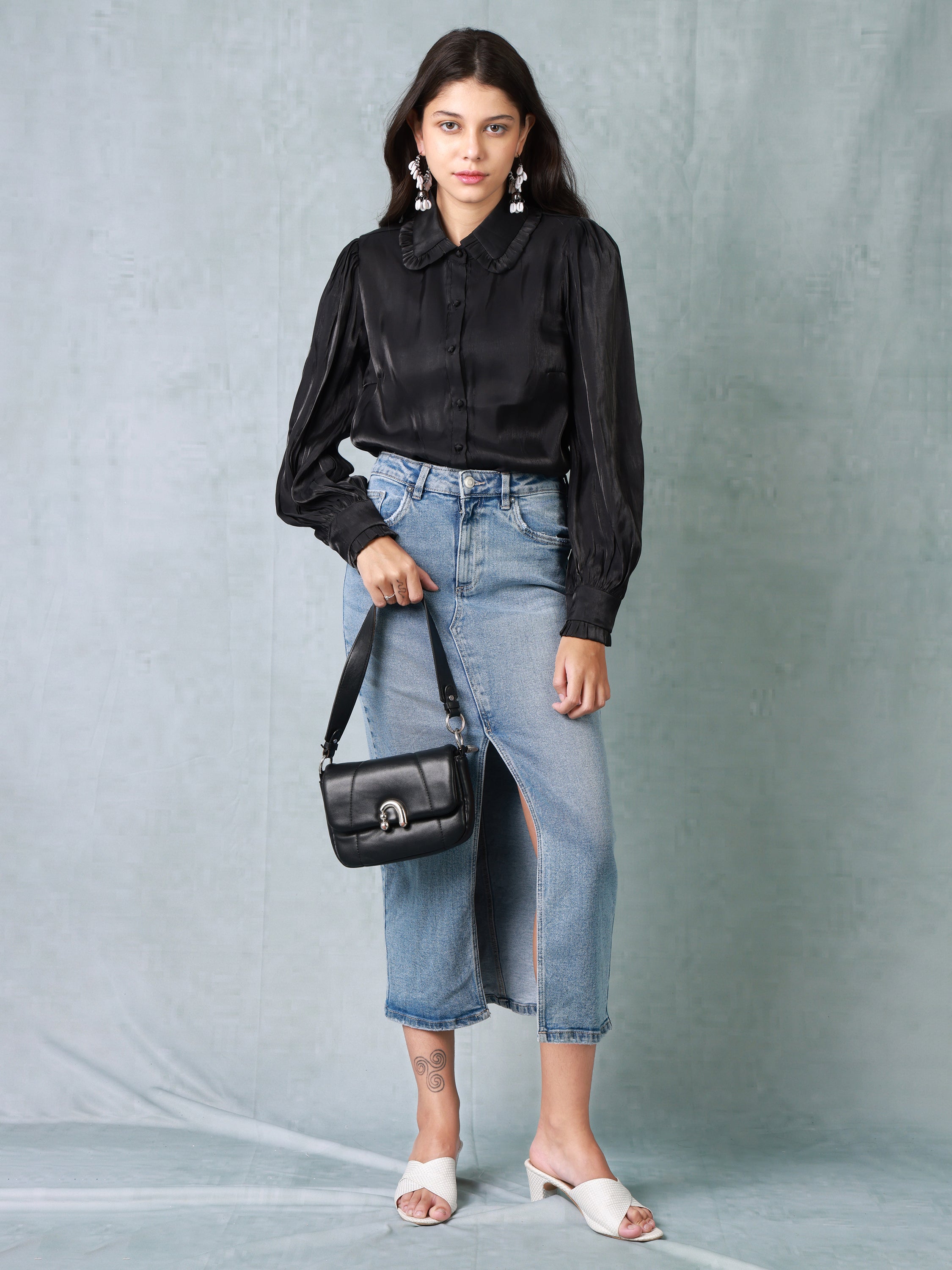 Women Black Balloon sleeve shirt