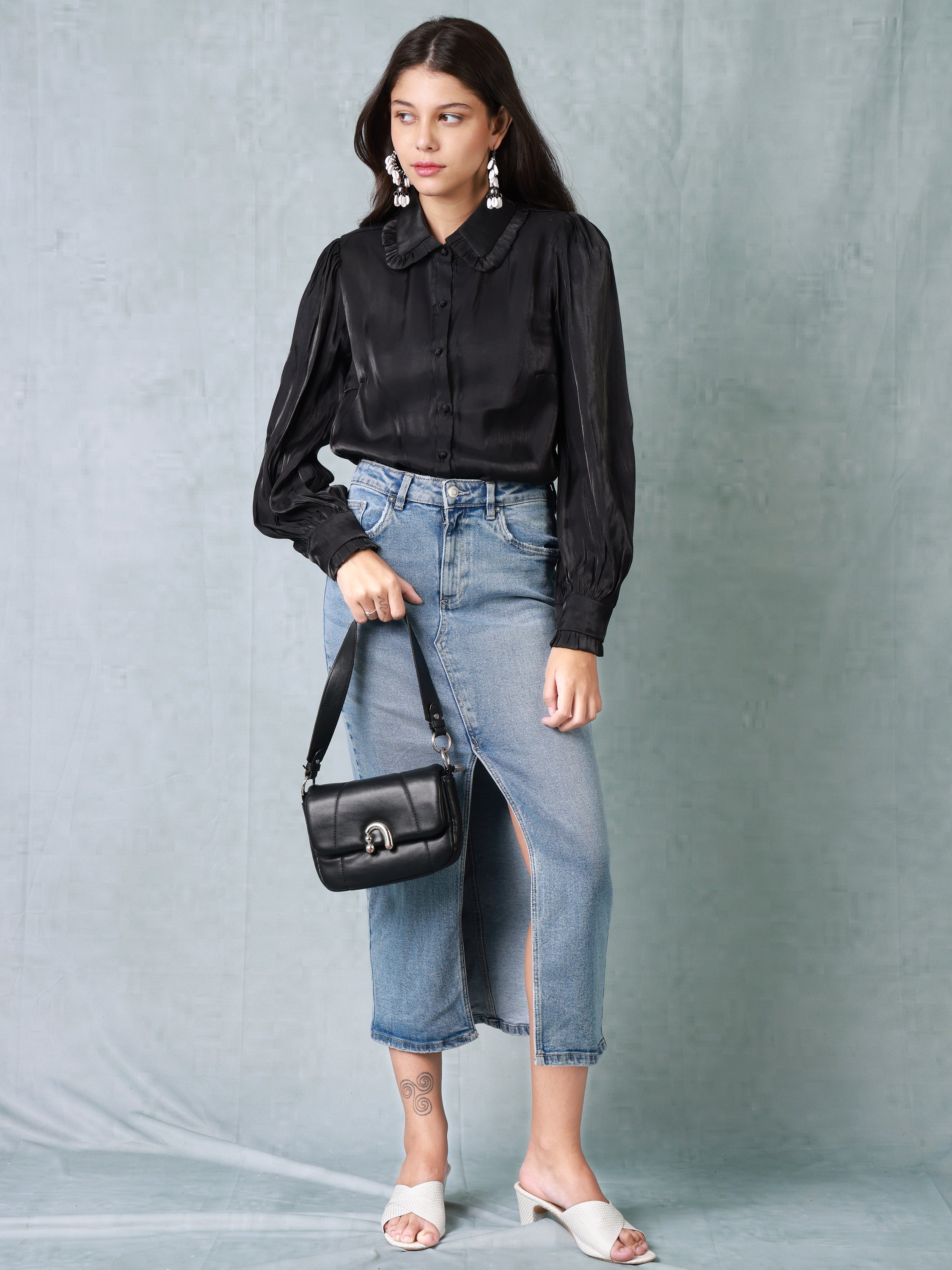 Women Black Balloon sleeve shirt