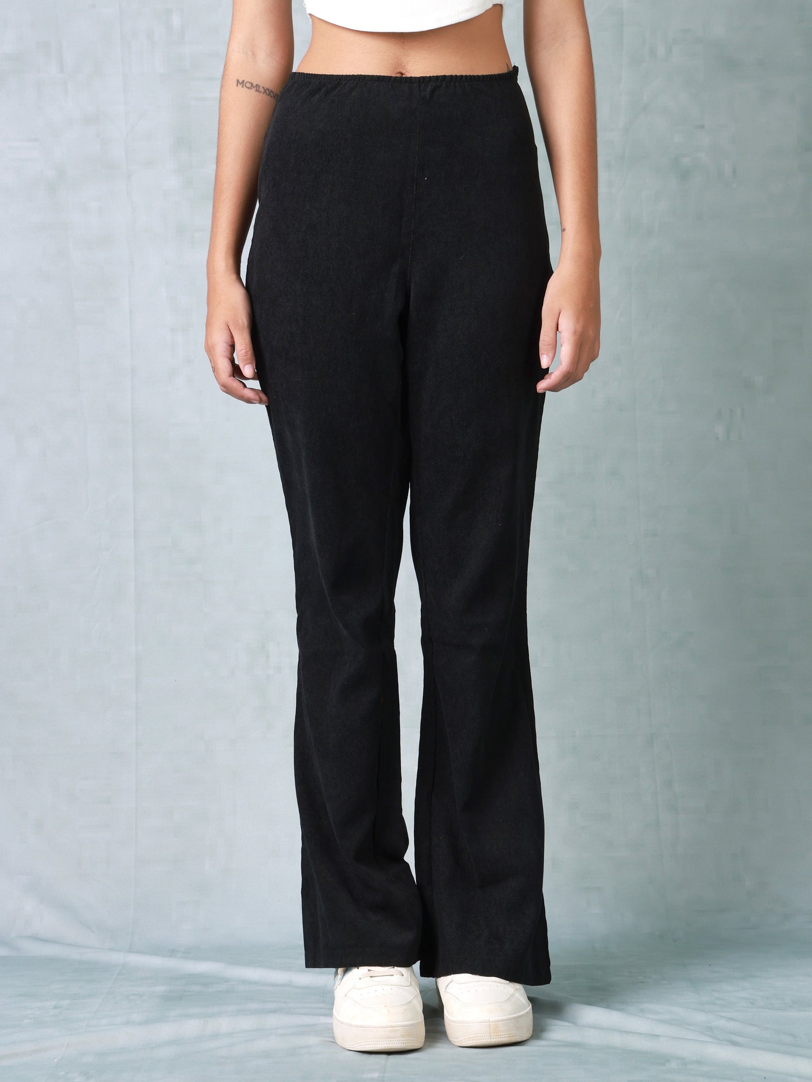 Women Black Corduroy Bootcut Trouser