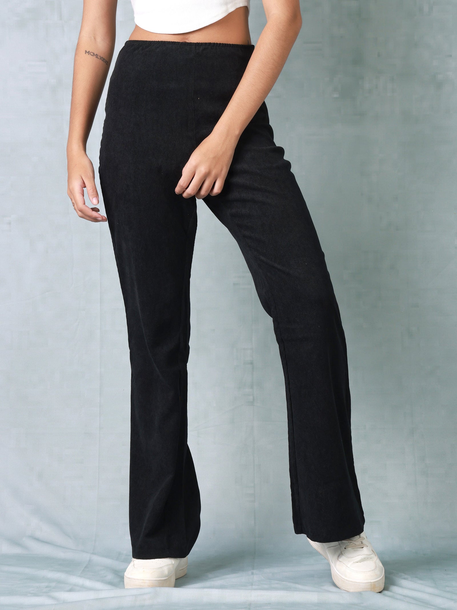 Women Black Corduroy Bootcut Trouser