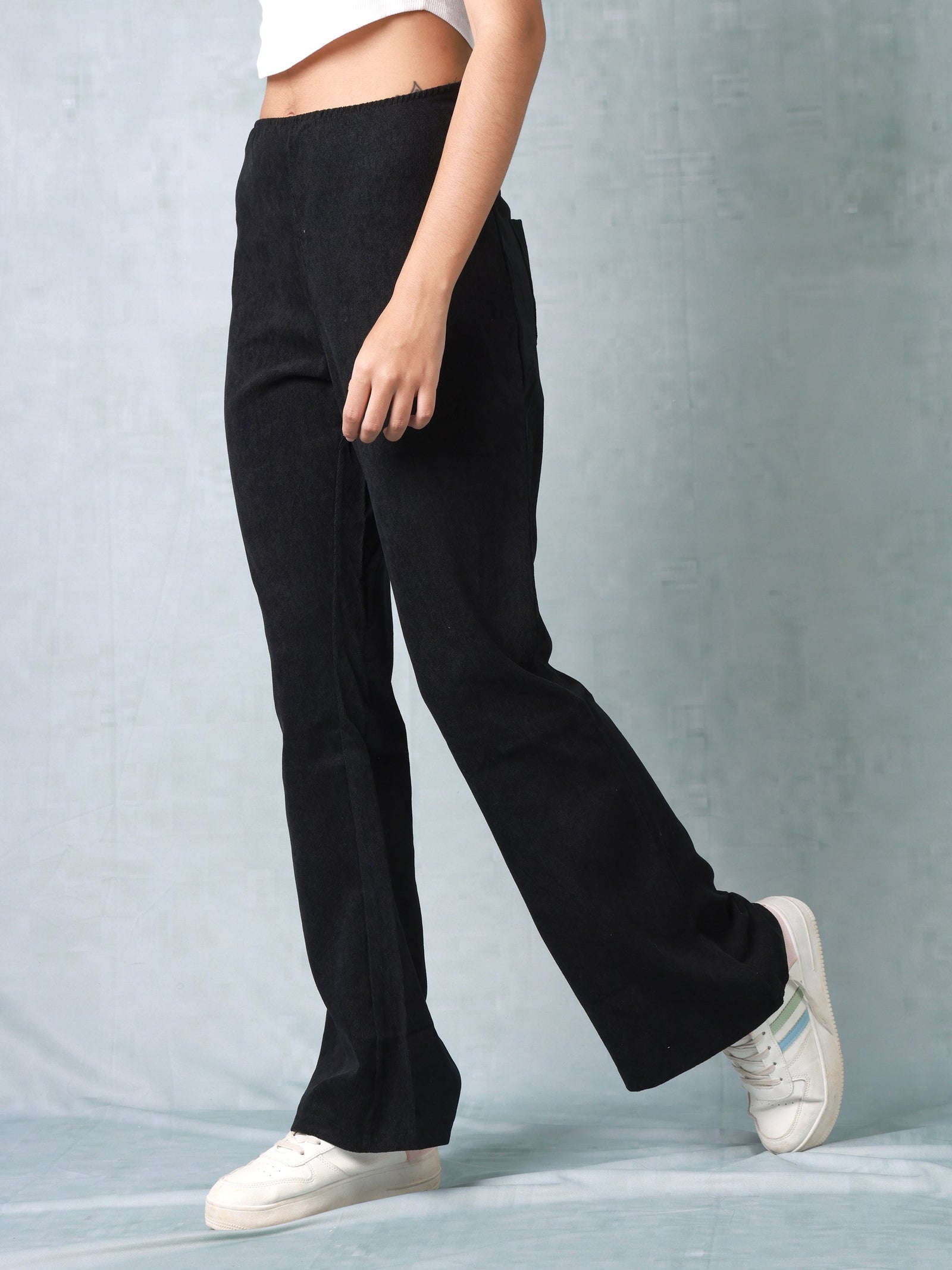 Women Black Corduroy Bootcut Trouser