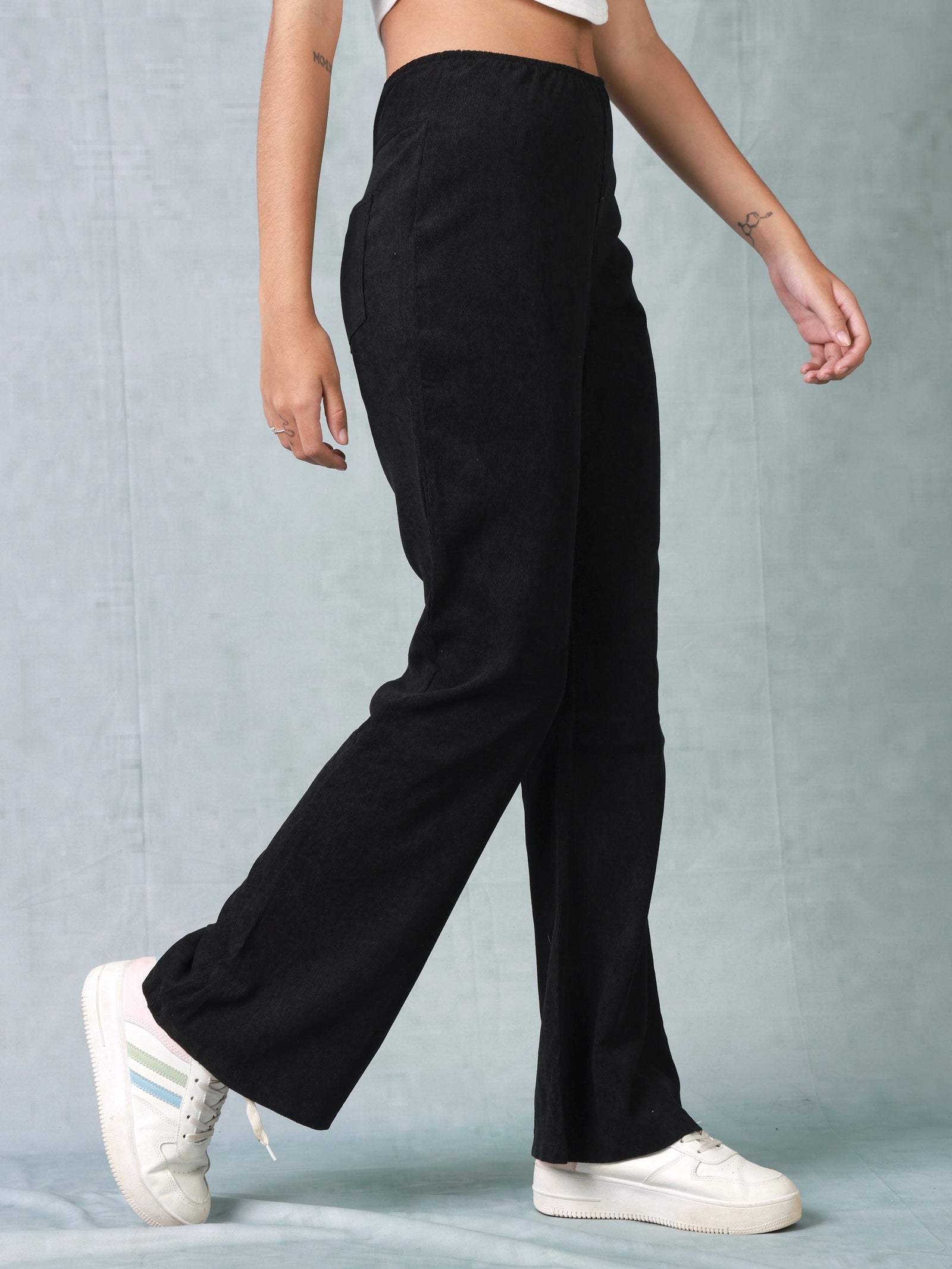 Women Black Corduroy Bootcut Trouser