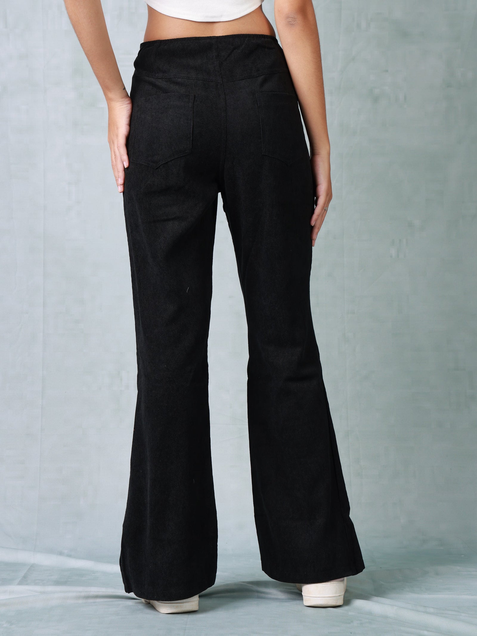 Women Black Corduroy Bootcut Trouser