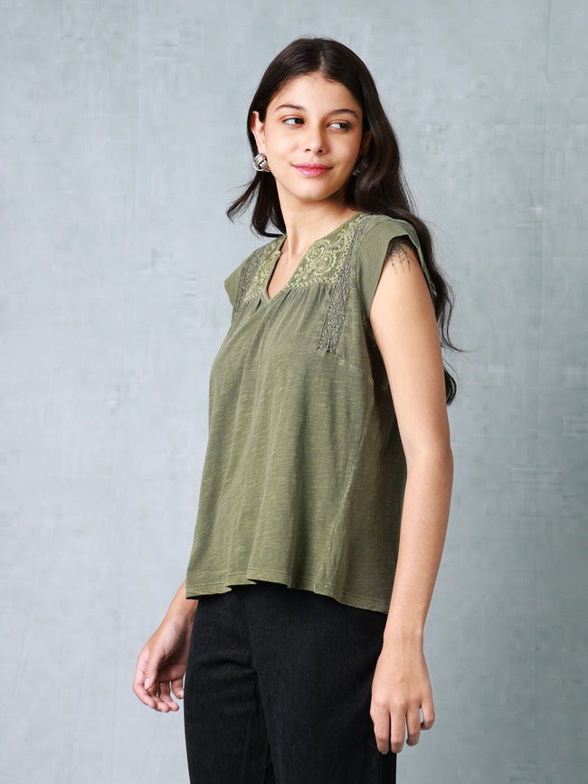 Women Embroidered Green Top