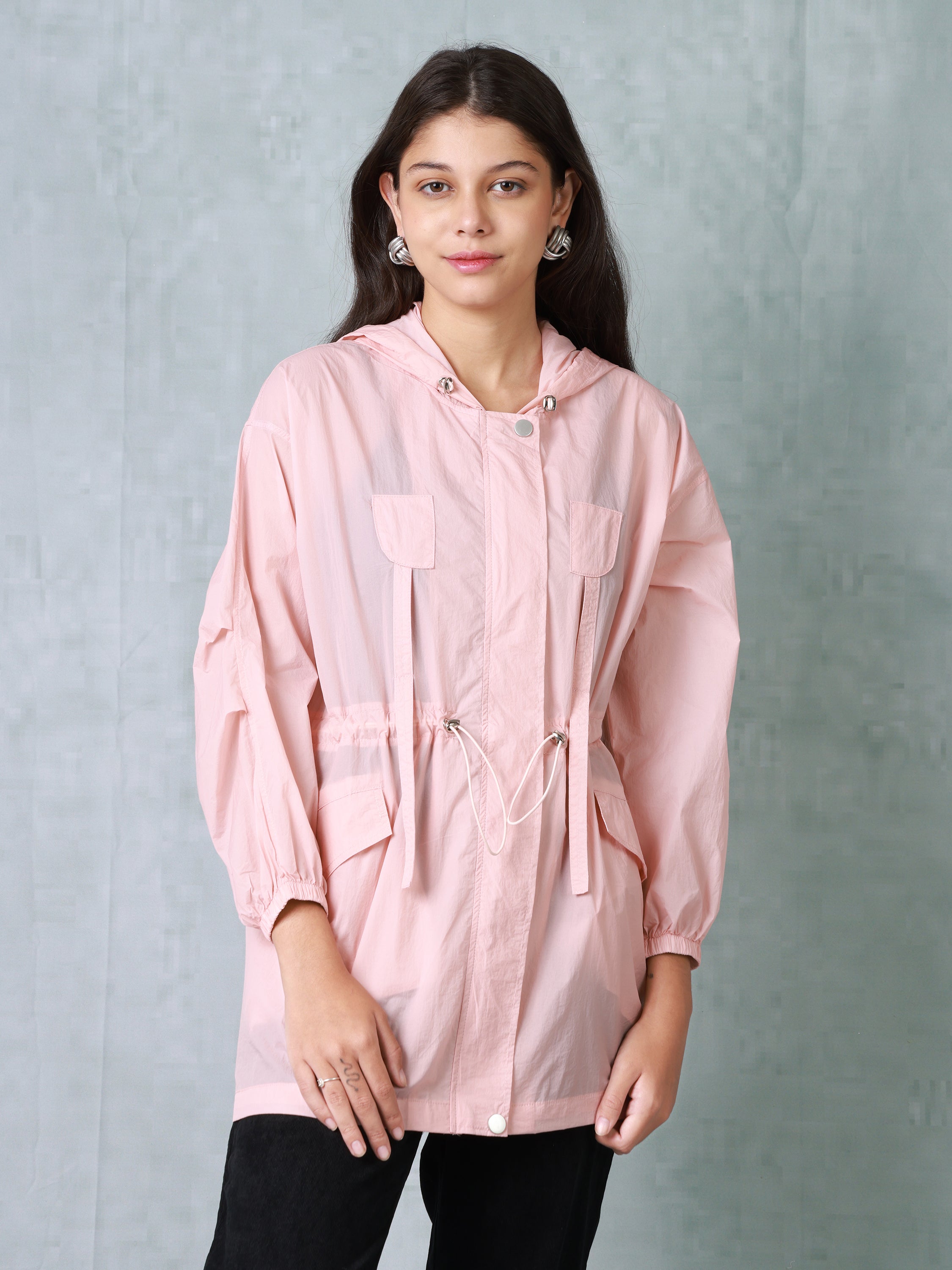 Women Pink Comfort Fit Parachute hooded Jacket