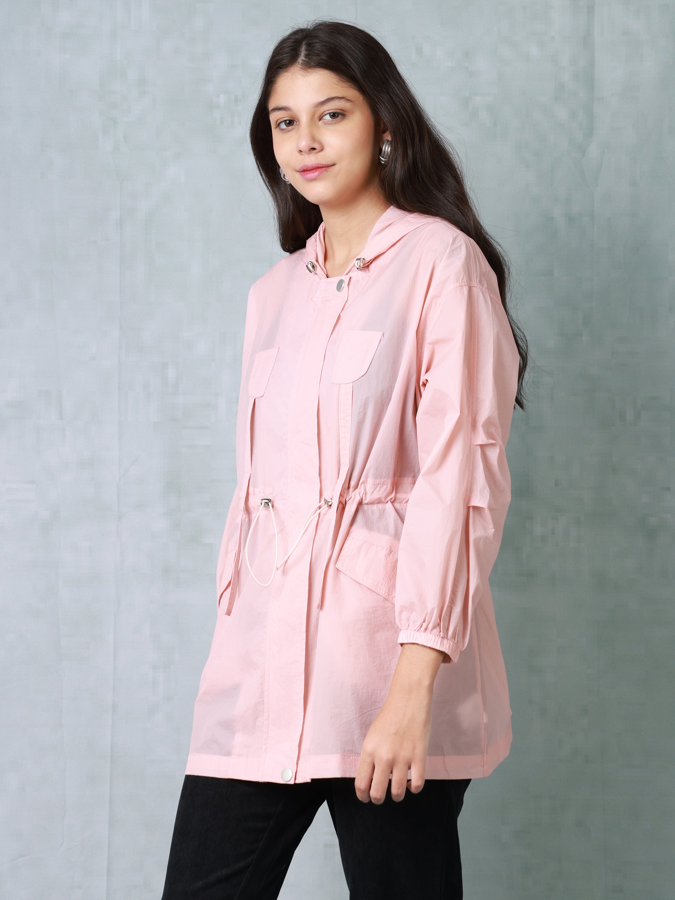 Women Pink Comfort Fit Parachute hooded Jacket