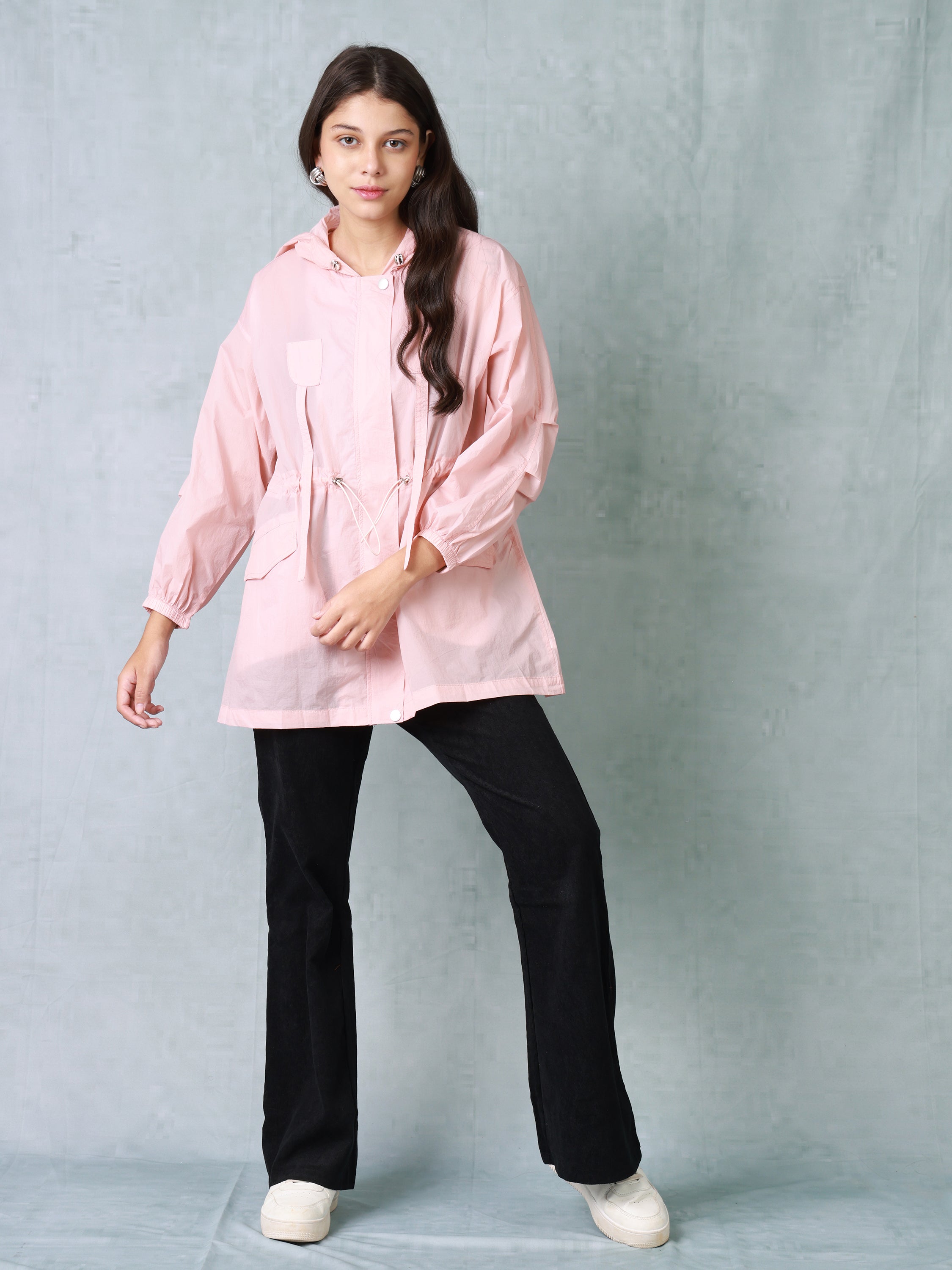 Women Pink Comfort Fit Parachute hooded Jacket