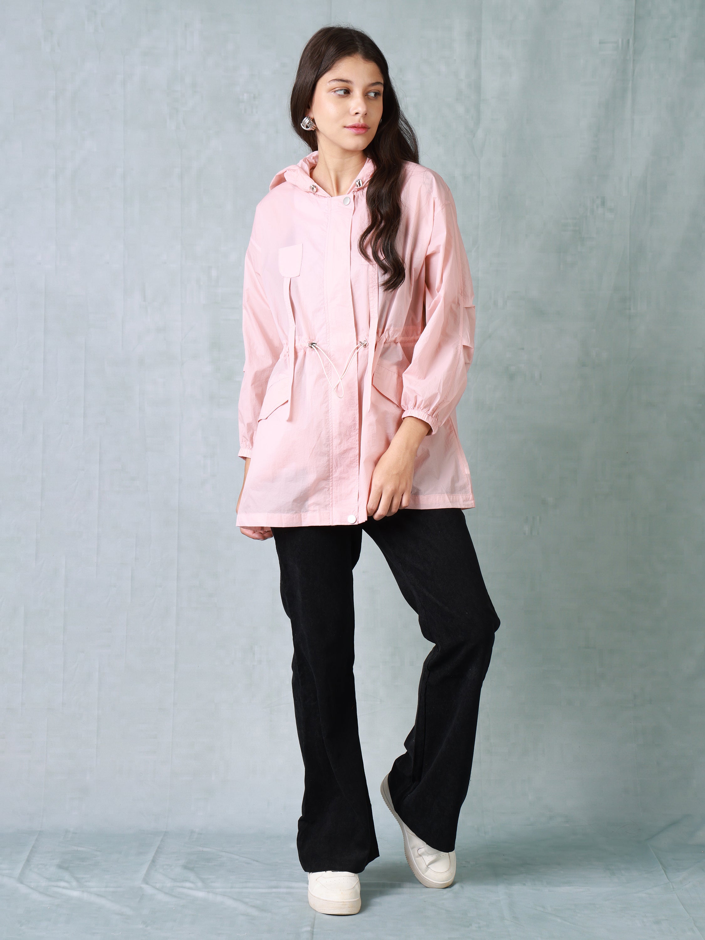 Women Pink Comfort Fit Parachute hooded Jacket