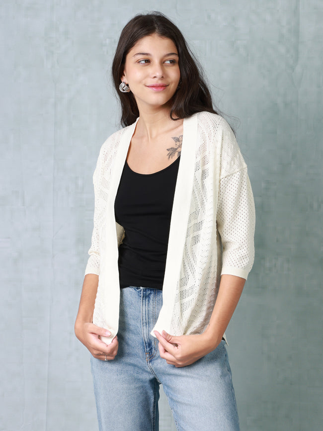 Women Cream Knitted Shrug
