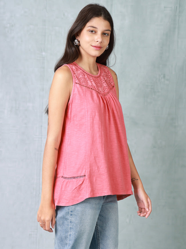 Women Red Shiffli Top