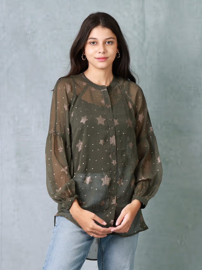 Women Metallic Printed Casual Top