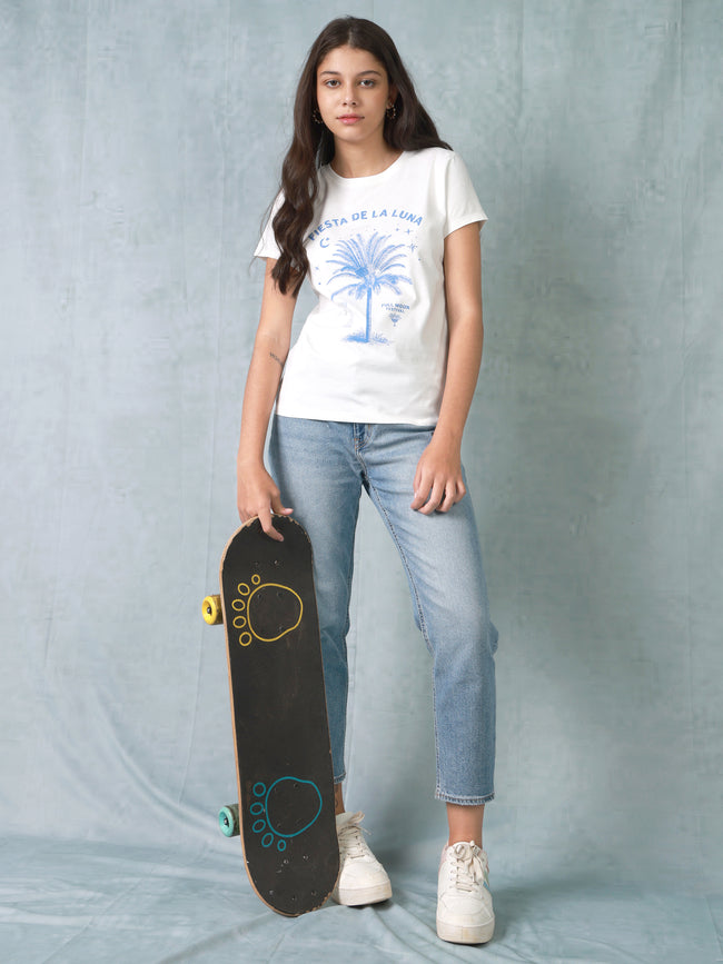 Women White Palm Organic Cotton T-shirt