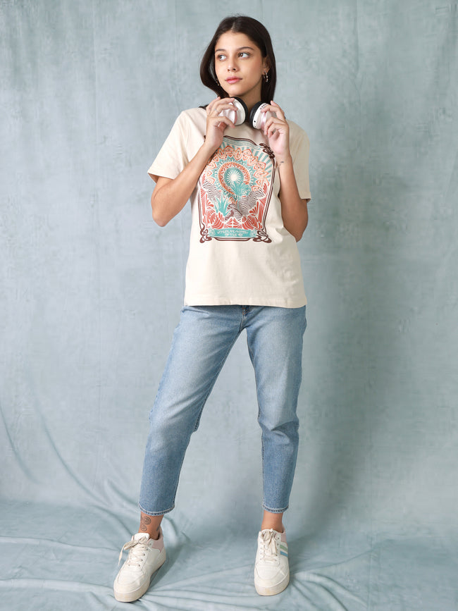 Women Light Beige Organic Cotton T-shirt