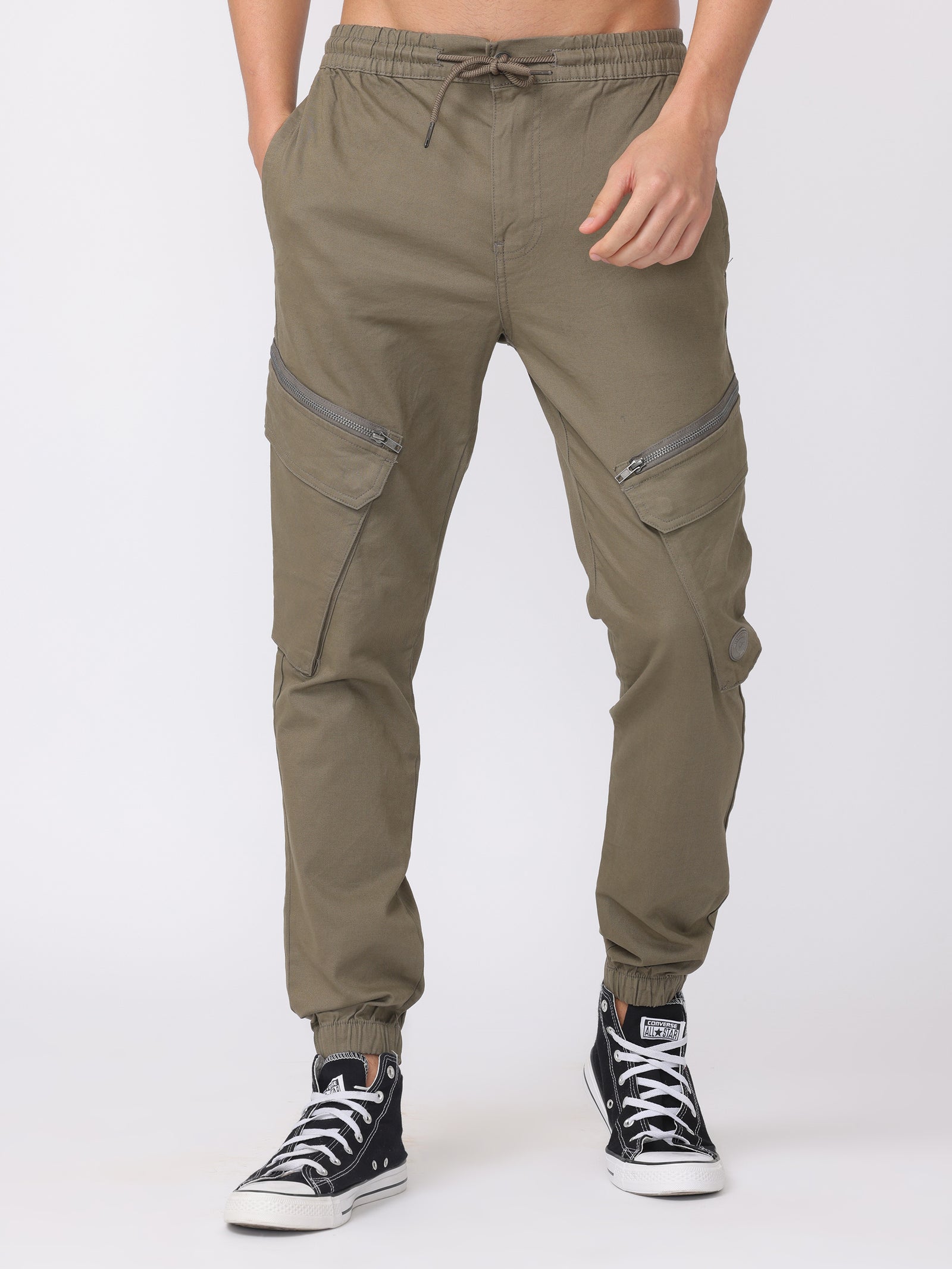 Men Olive Regular Fit Cargo Pants