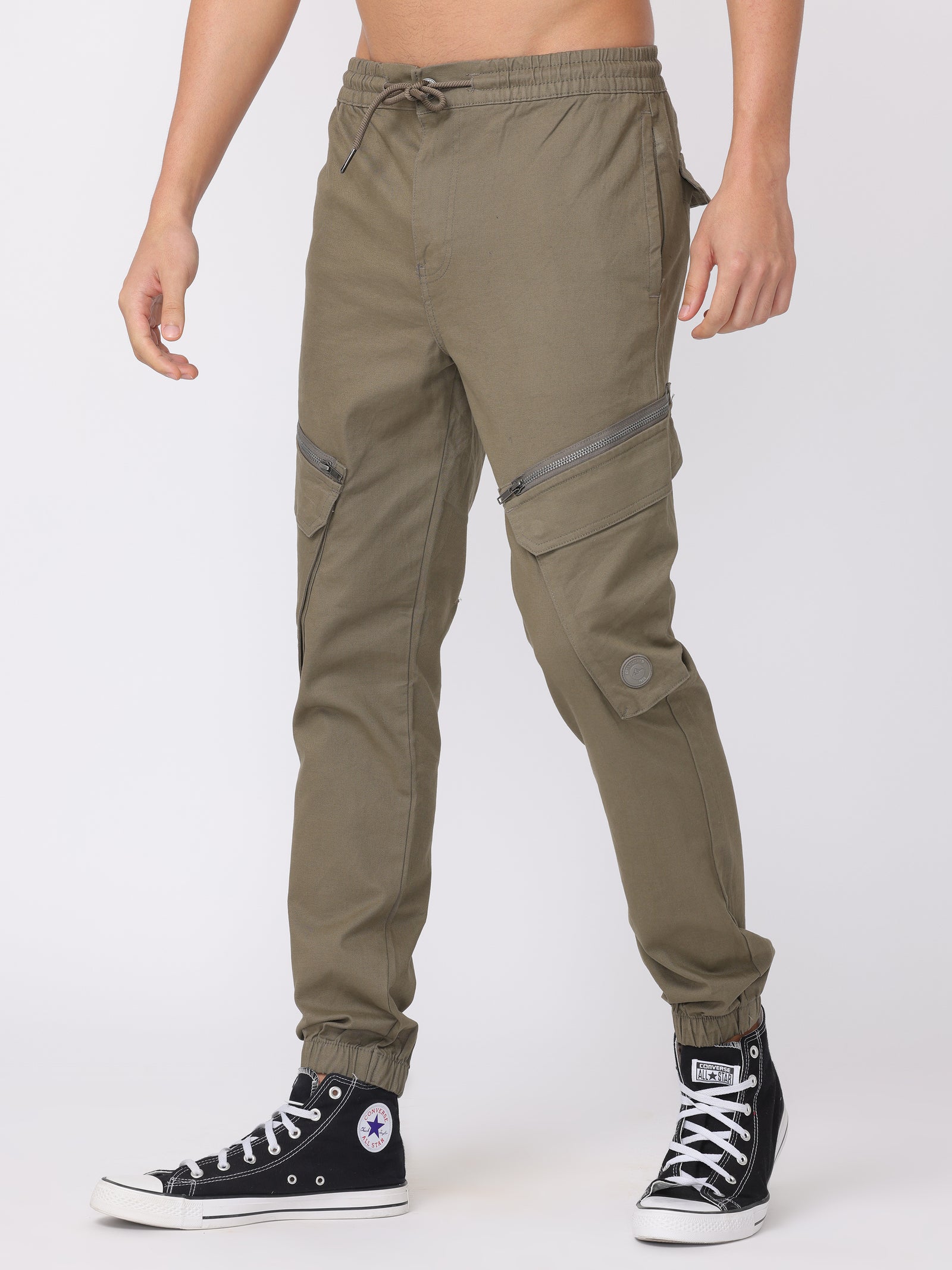 Men Olive Regular Fit Cargo Pants