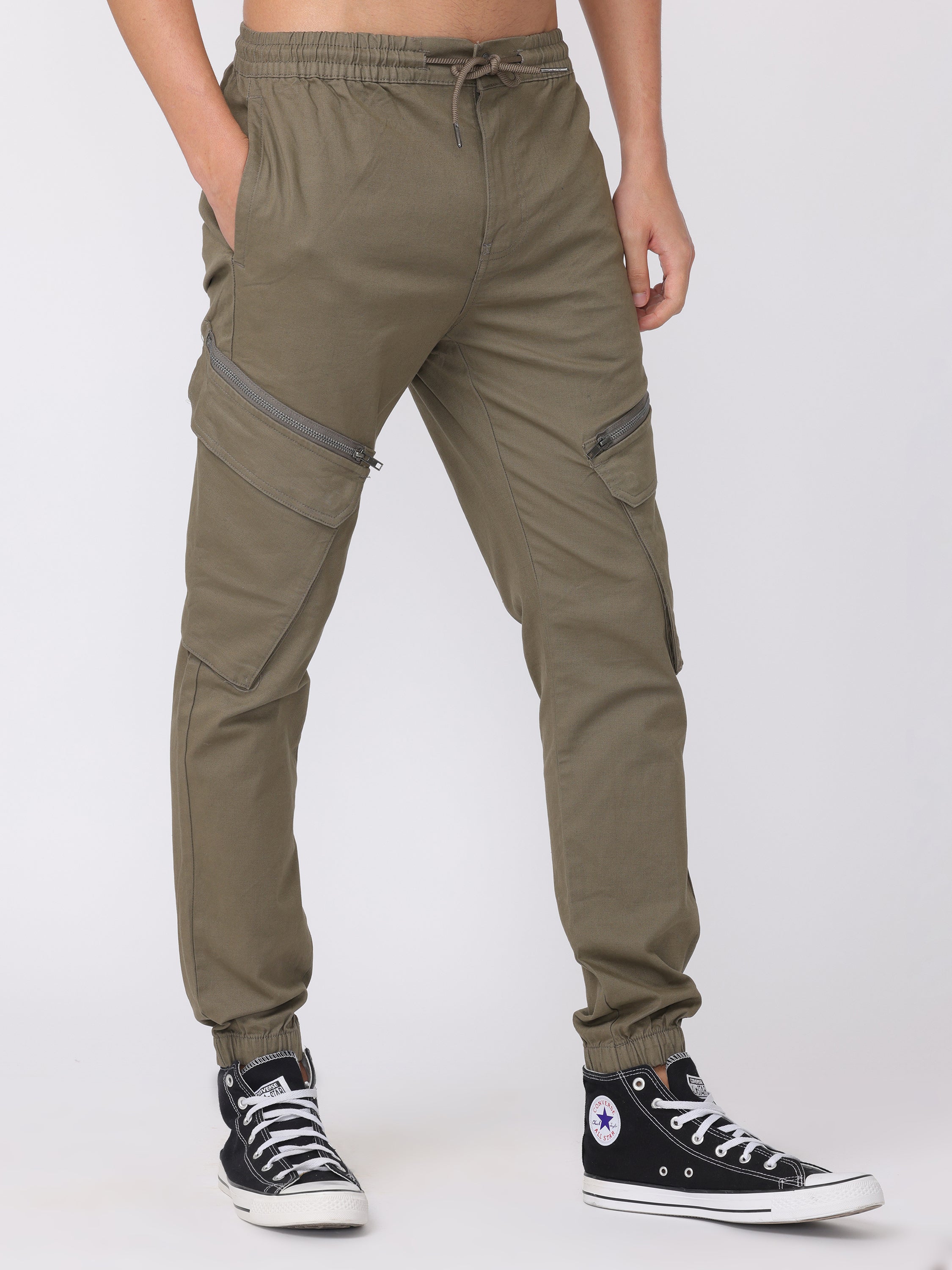 Men Olive Regular Fit Cargo Pants