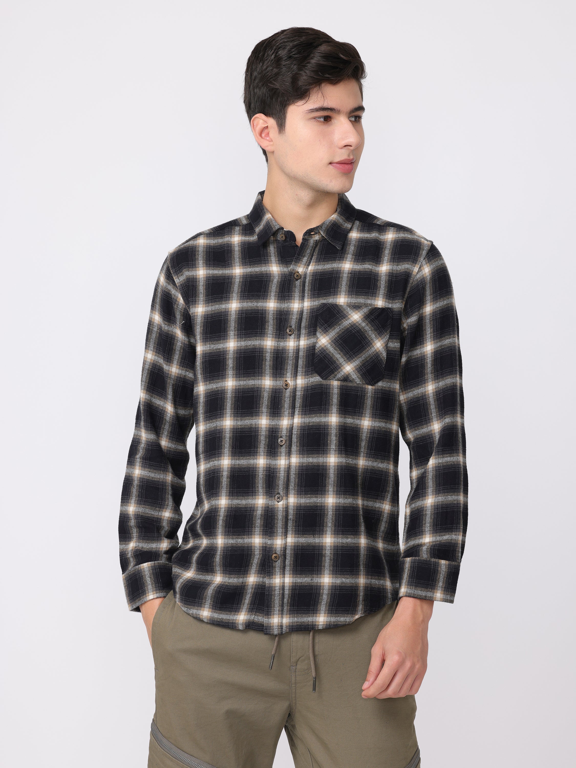 Men Black Regular Fit Checked Shirt