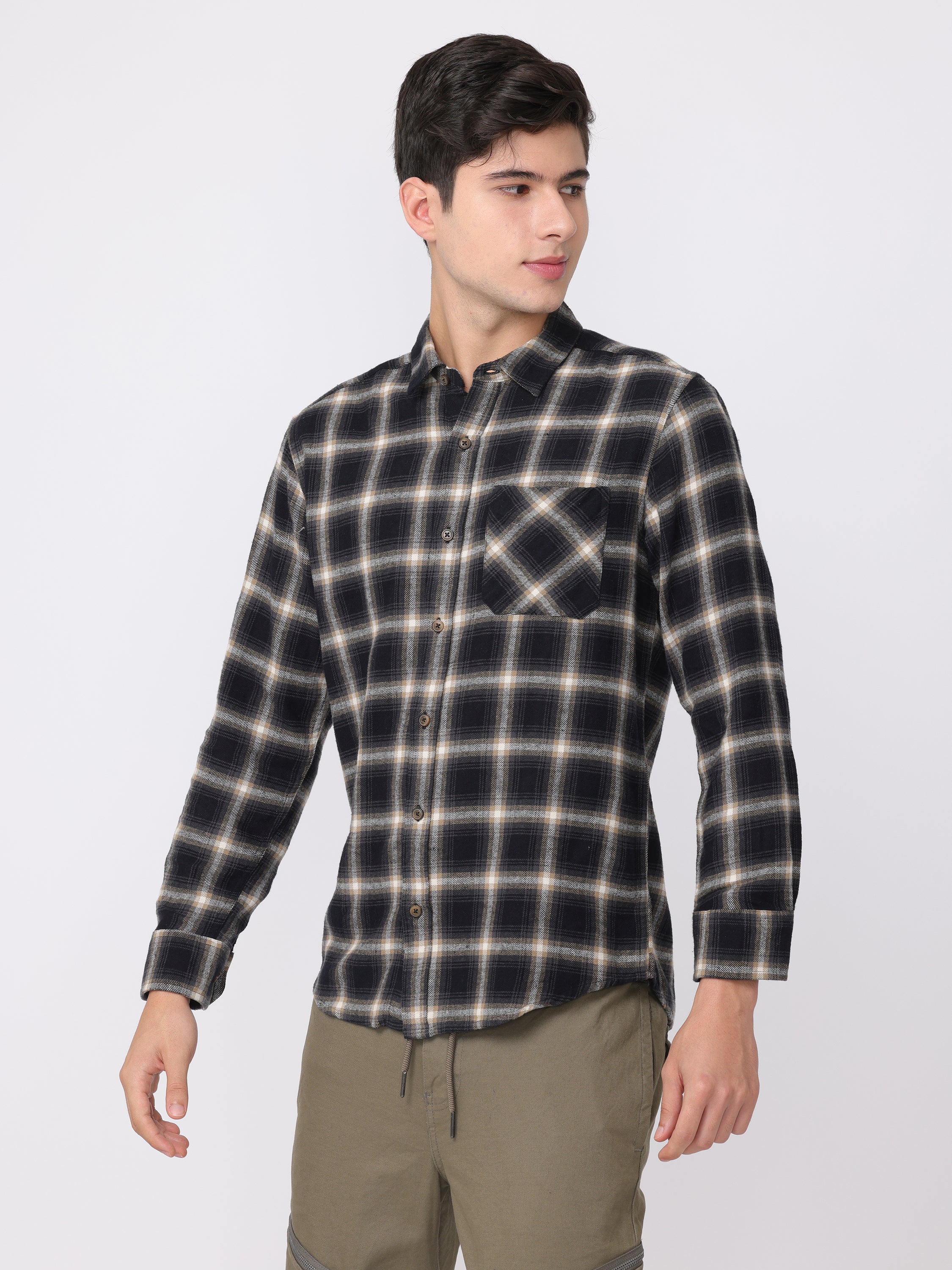 Men Black Regular Fit Checked Shirt