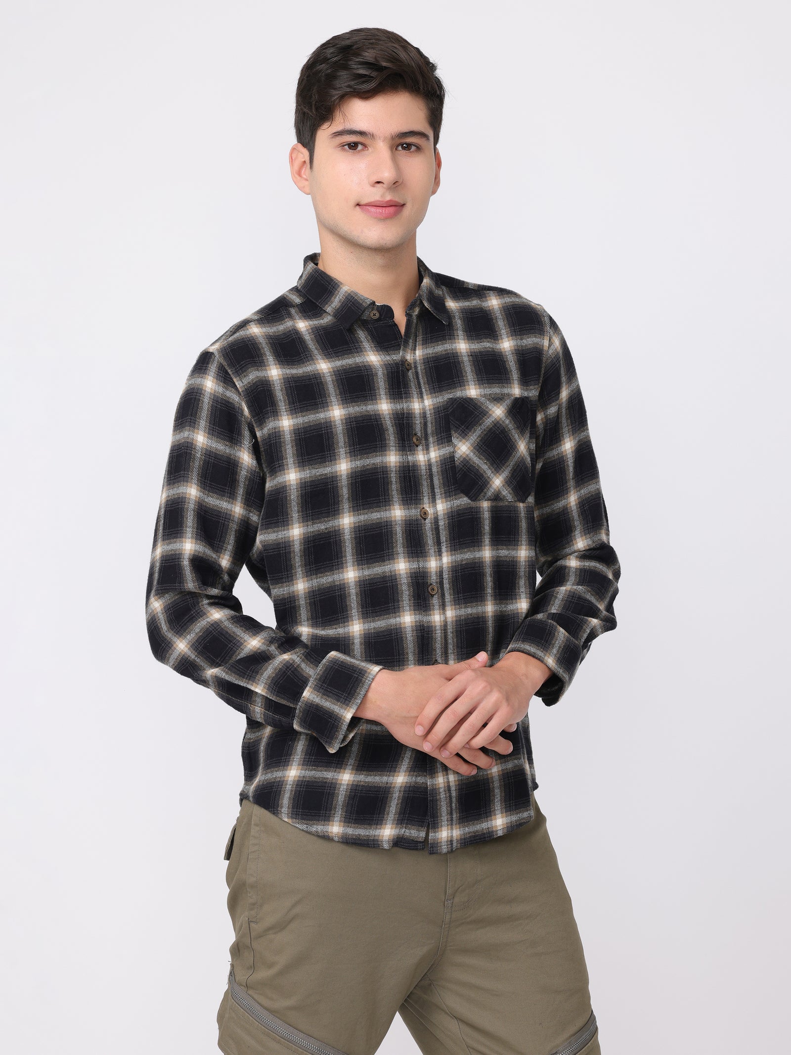 Men Black Regular Fit Checked Shirt