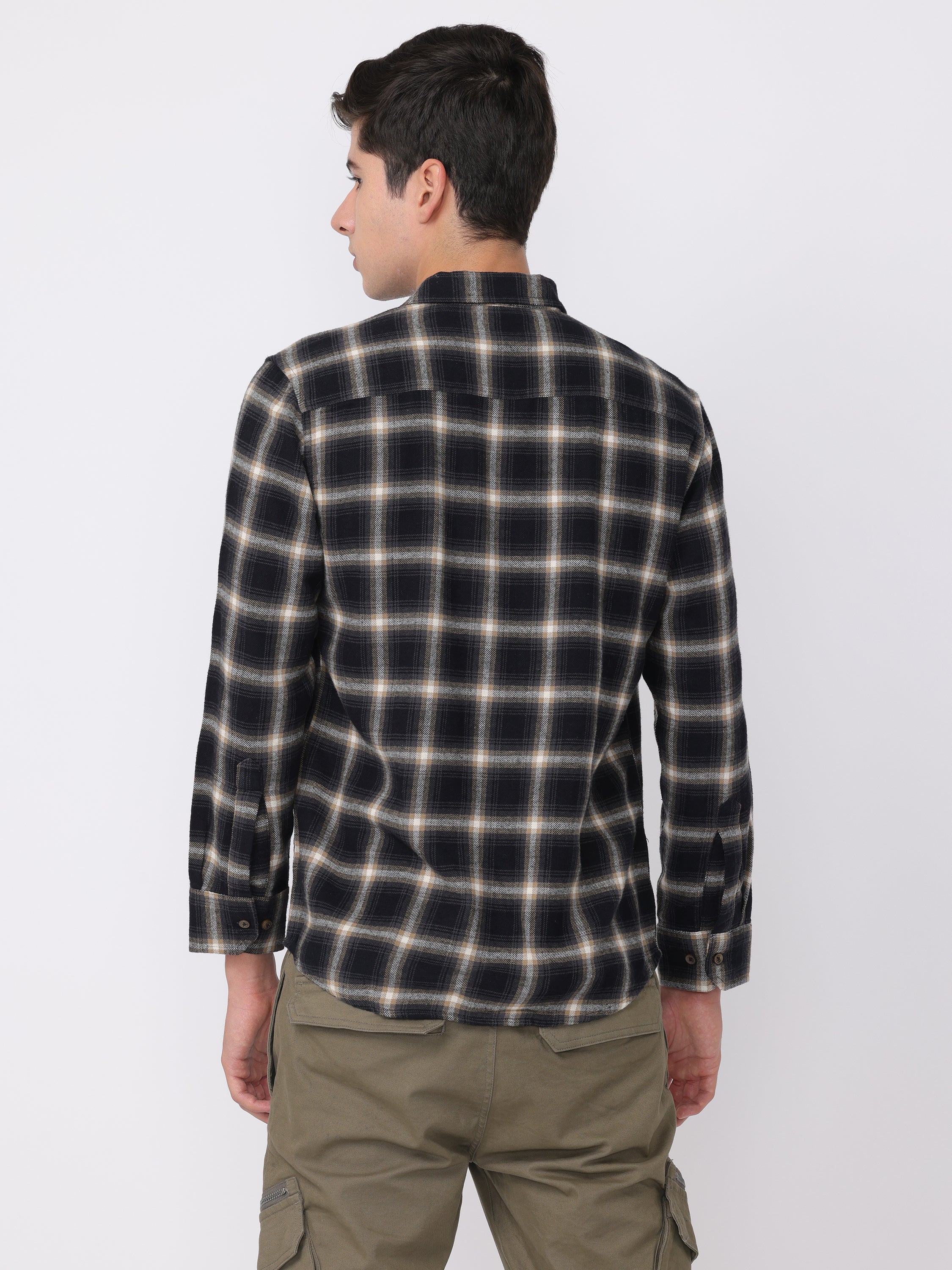 Men Black Regular Fit Checked Shirt