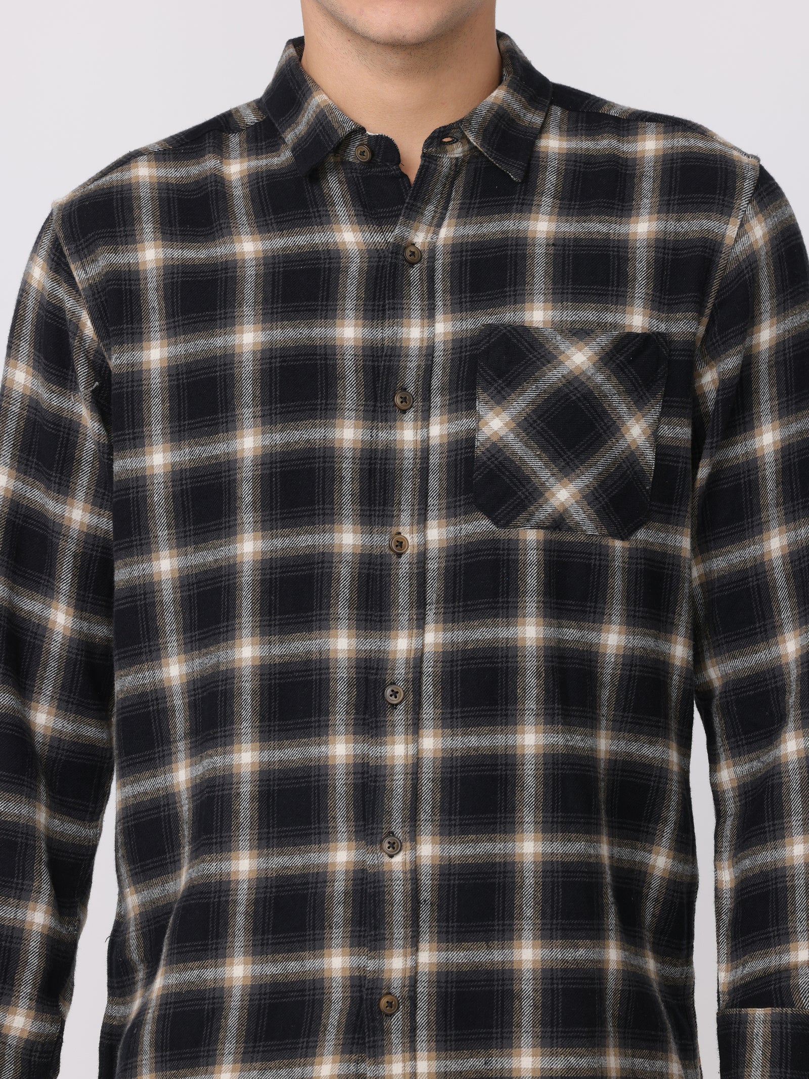 Men Black Regular Fit Checked Shirt