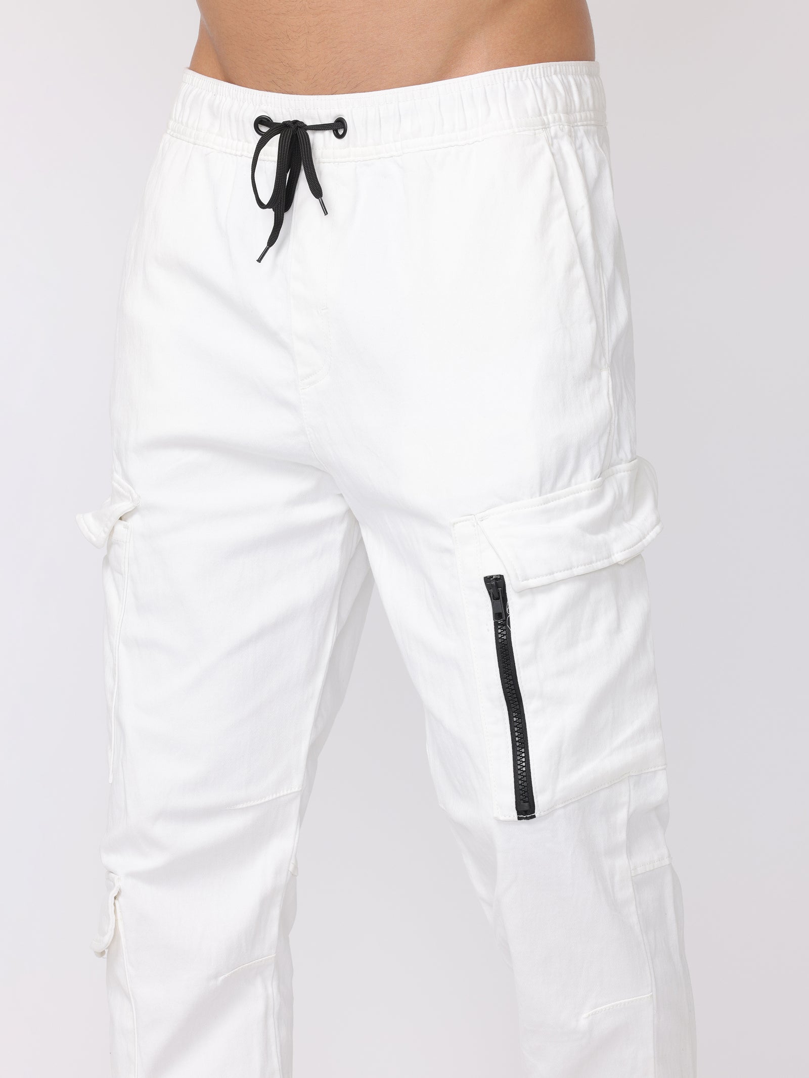 Men White Regular Fit Cargo Pants