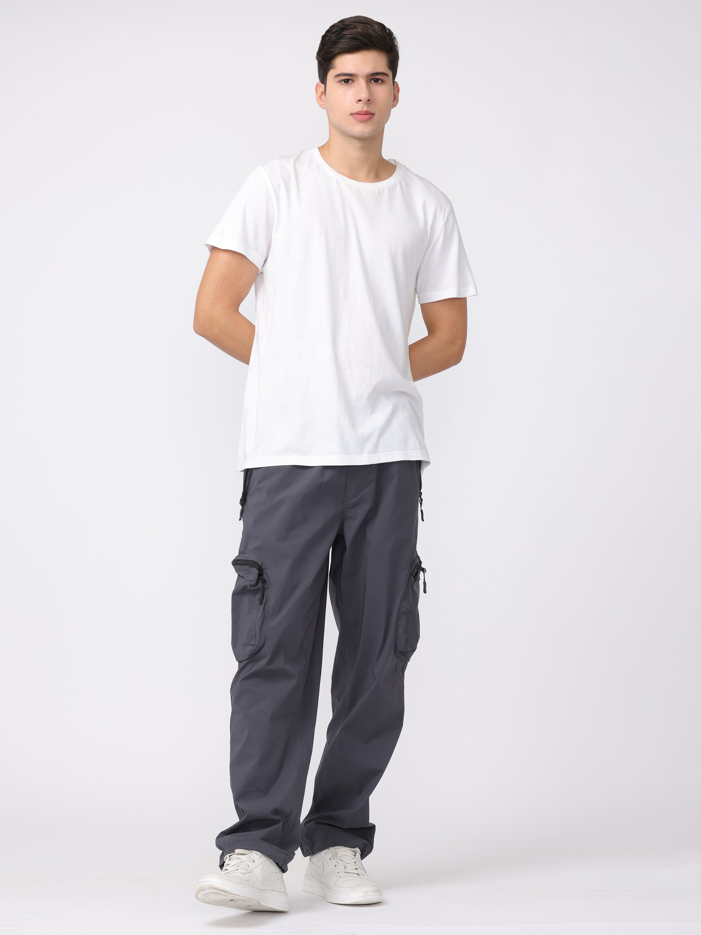 Men Grey Comfort Fit Parachute Joggers