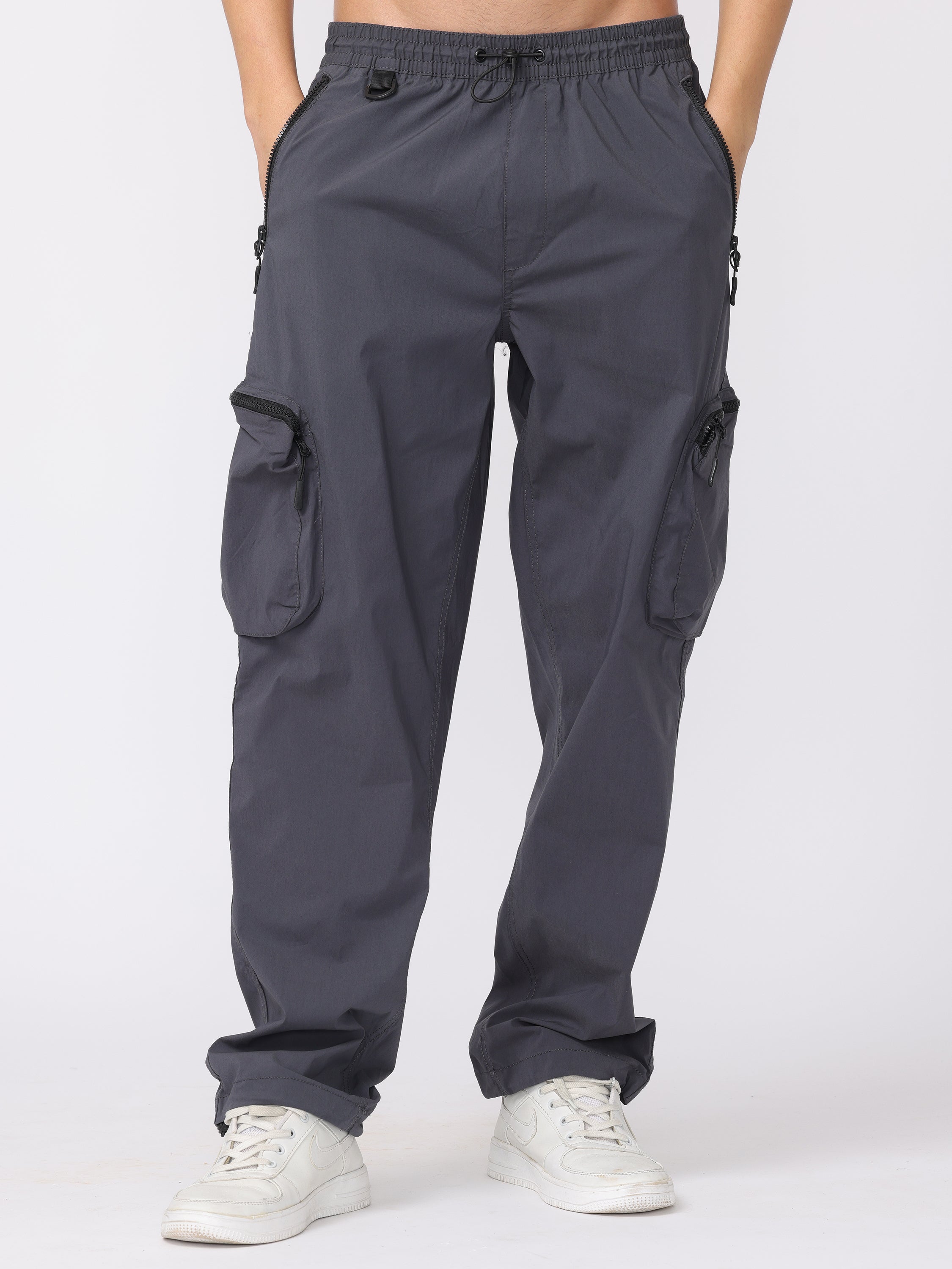 Men Grey Comfort Fit Parachute Joggers