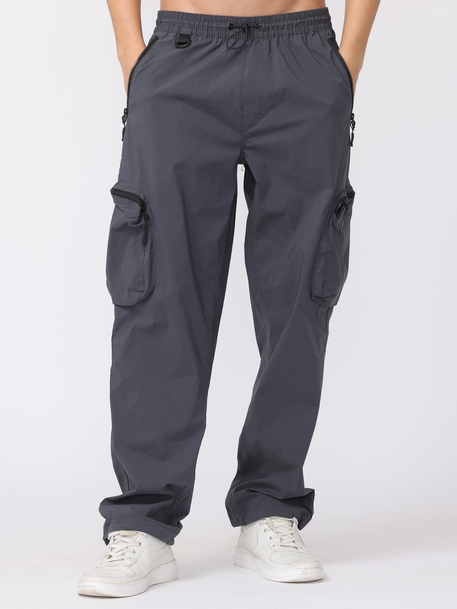 Men Grey Comfort Fit Parachute Joggers