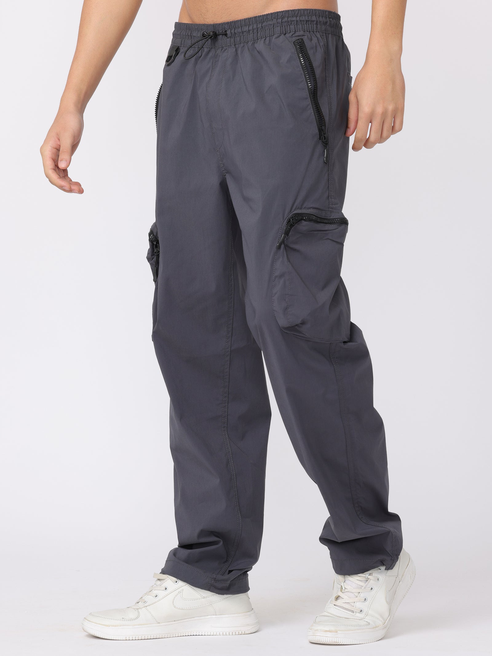 Men Grey Comfort Fit Parachute Joggers