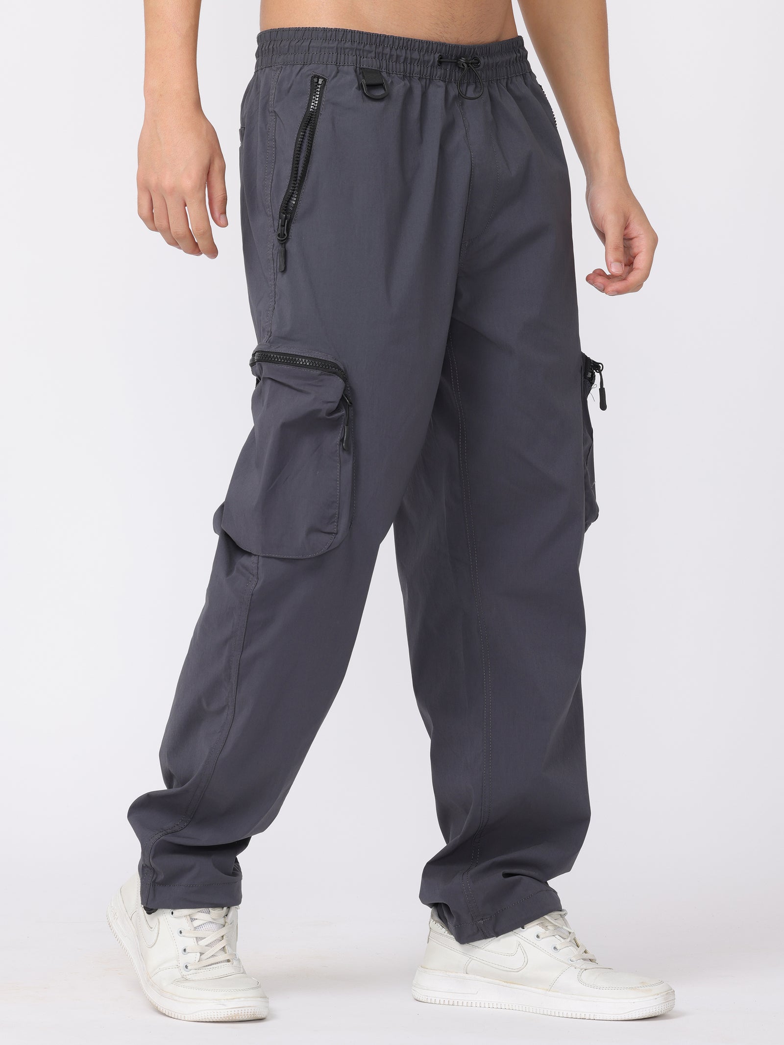 Men Grey Comfort Fit Parachute Joggers