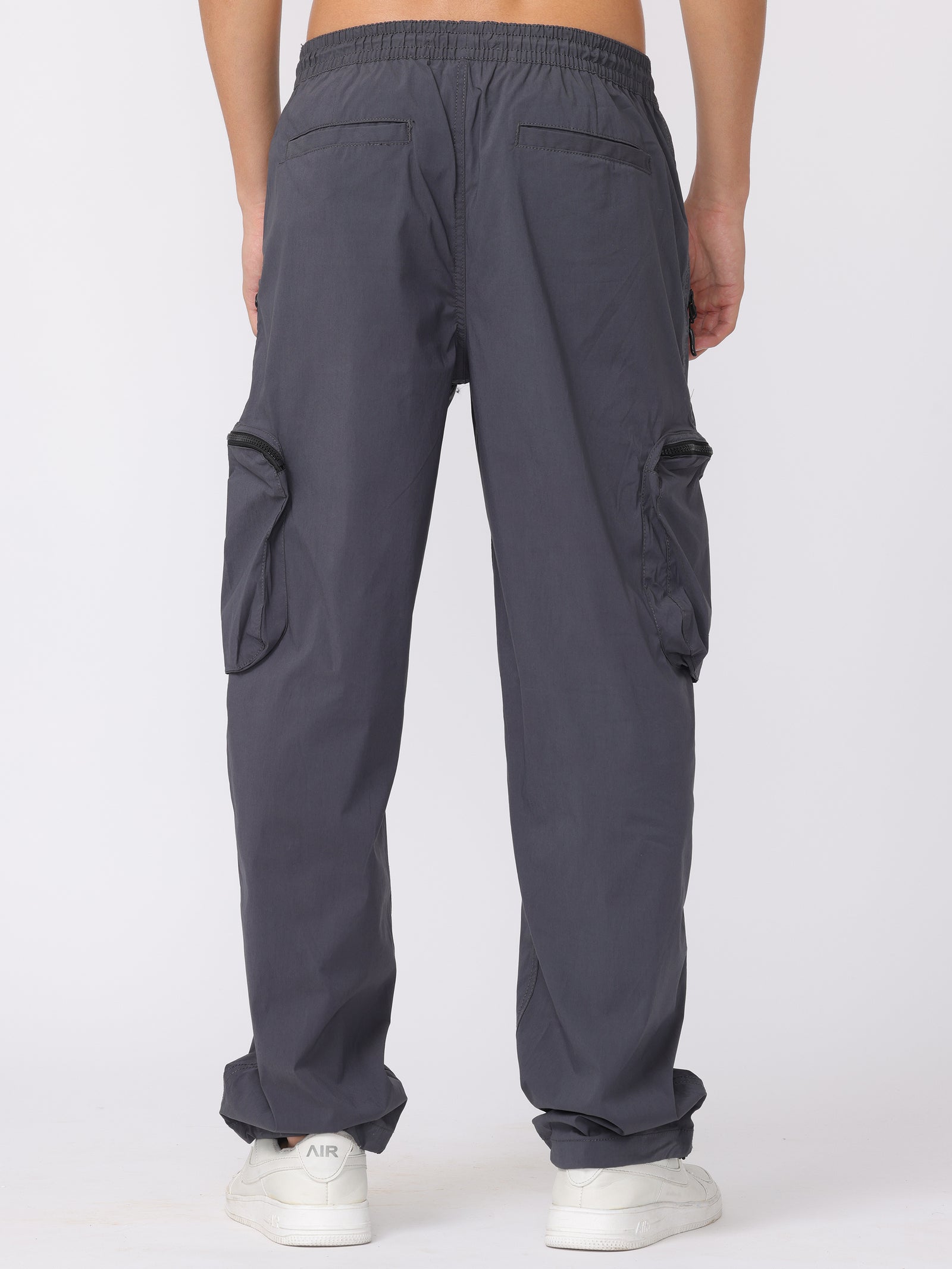 Men Grey Comfort Fit Parachute Joggers