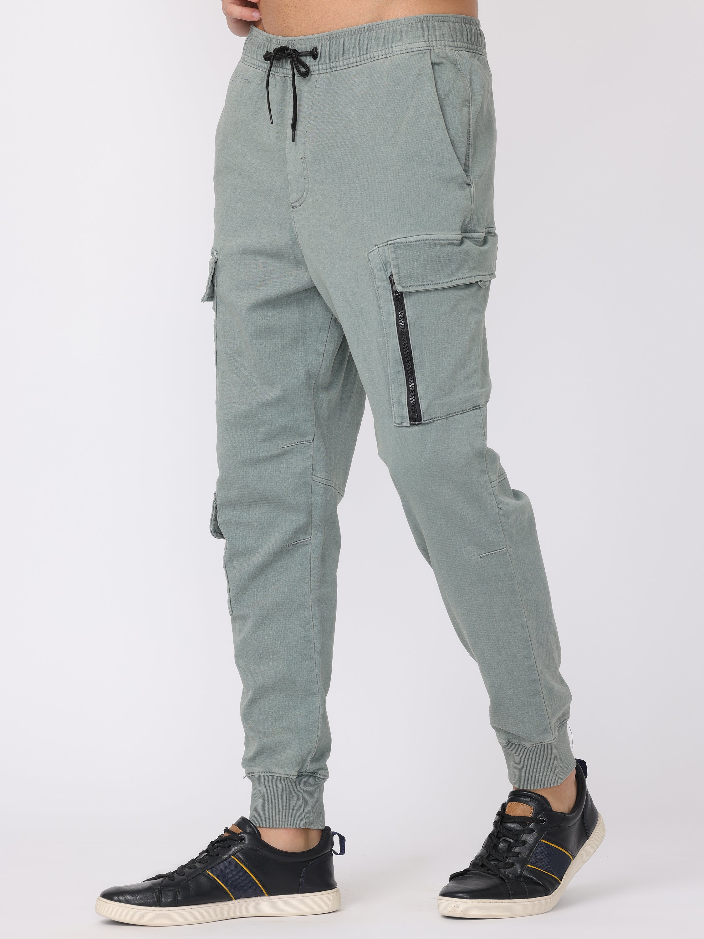 Men Light Grey Regular Fit Cargo Pants