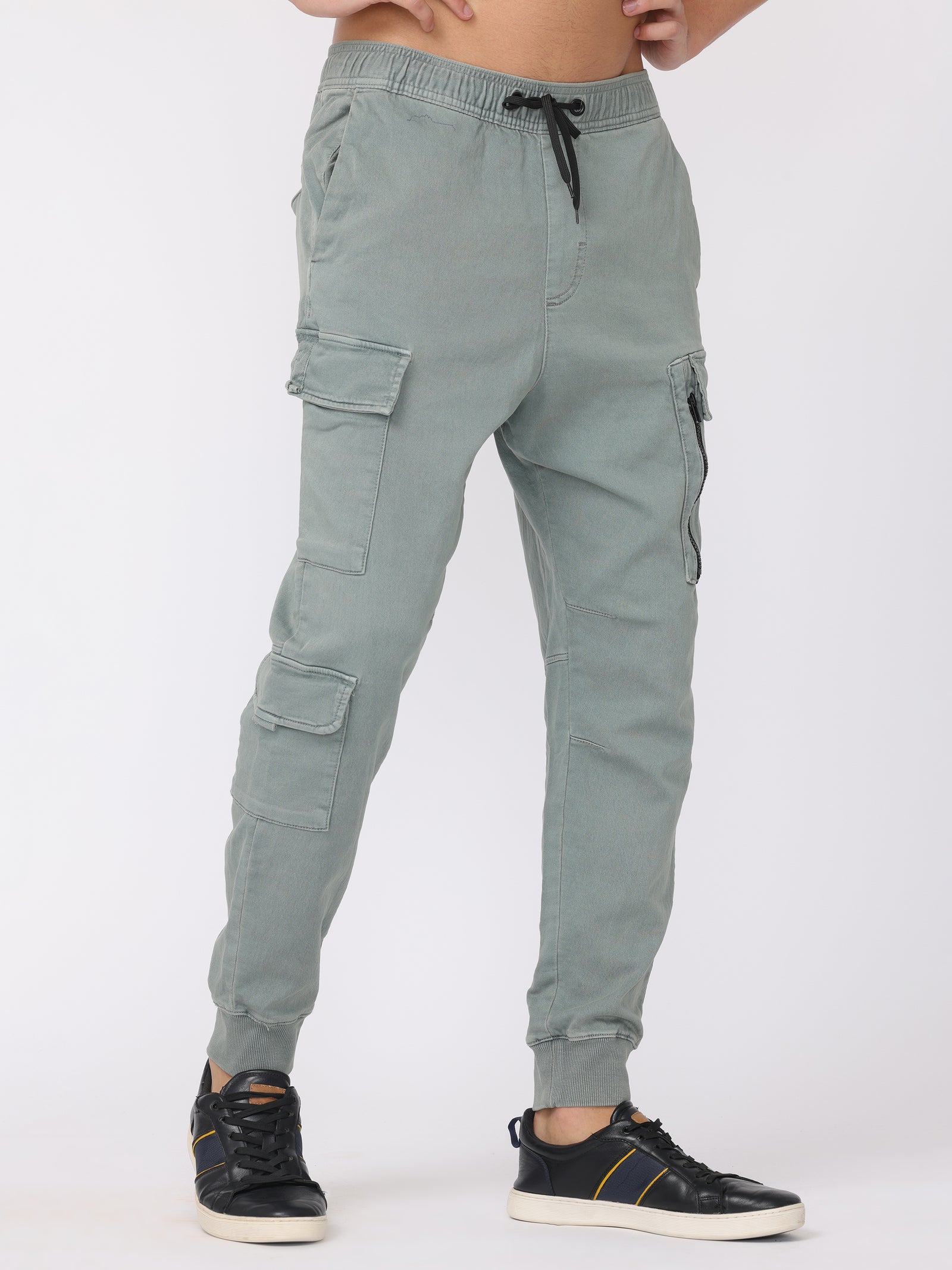 Men Light Grey Regular Fit Cargo Pants