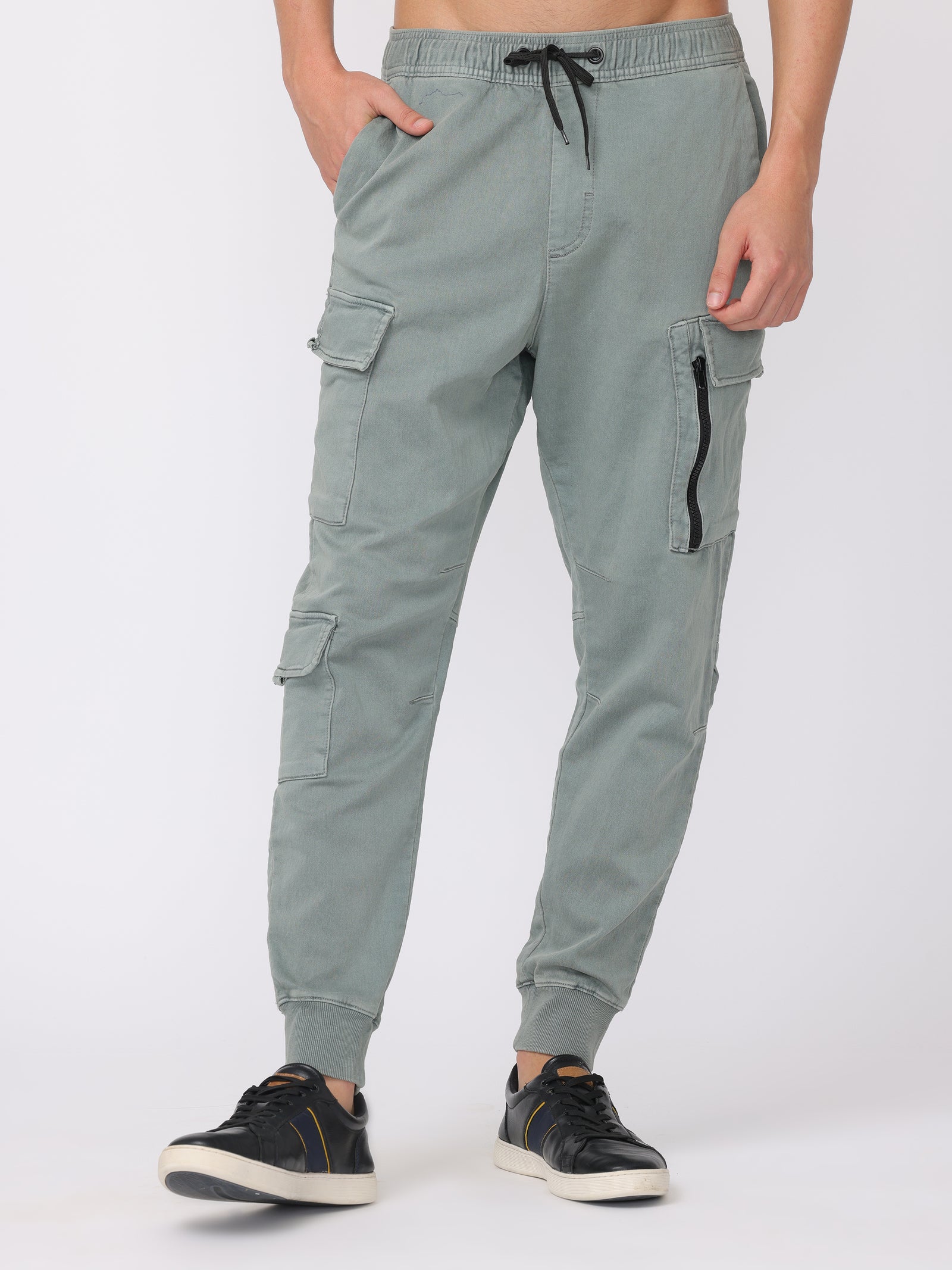 Men Light Grey Regular Fit Cargo Pants