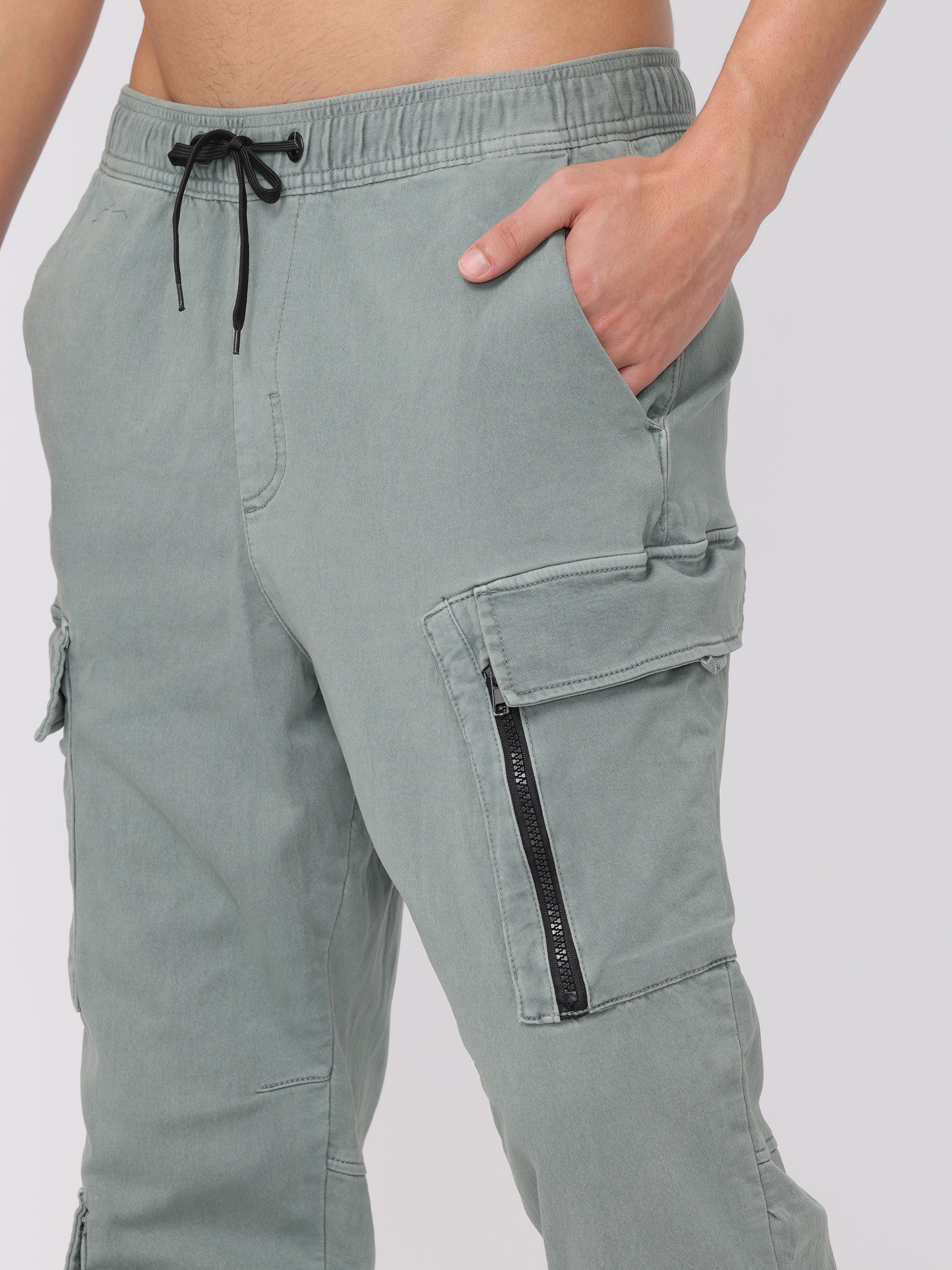 Men Light Grey Regular Fit Cargo Pants