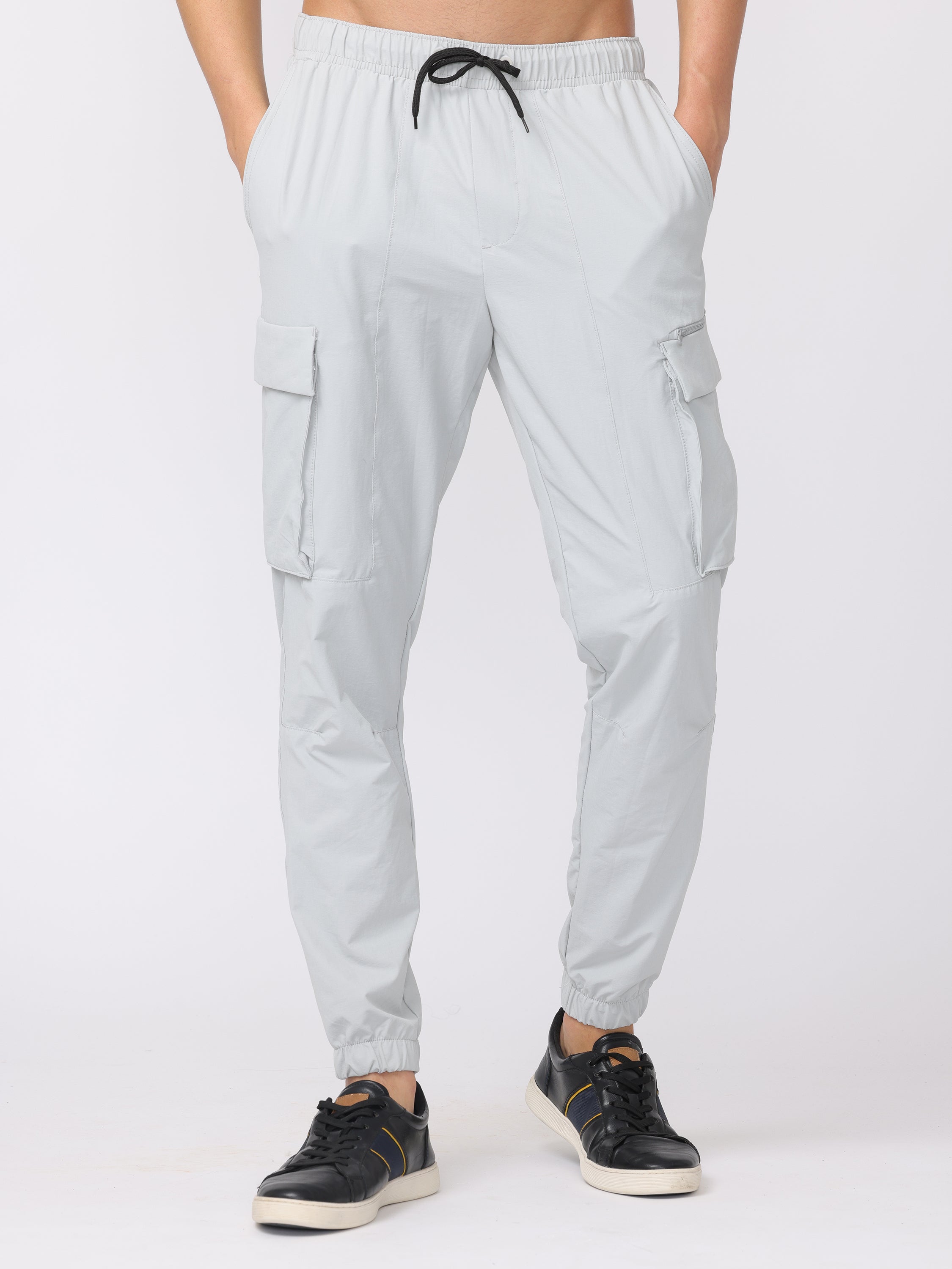 Men Light Grey Comfort Fit Parachute Joggers