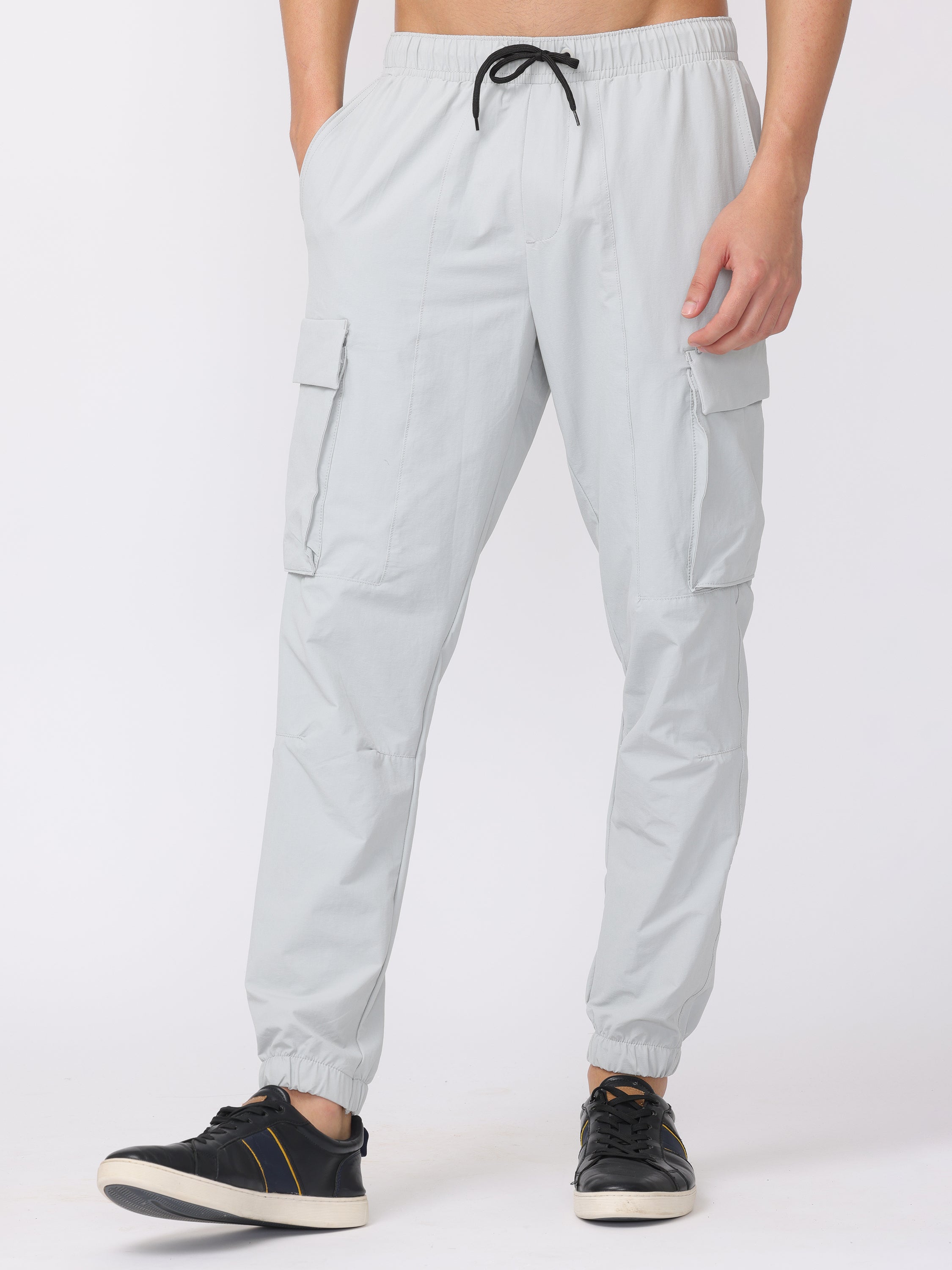 Men Light Grey Comfort Fit Parachute Joggers