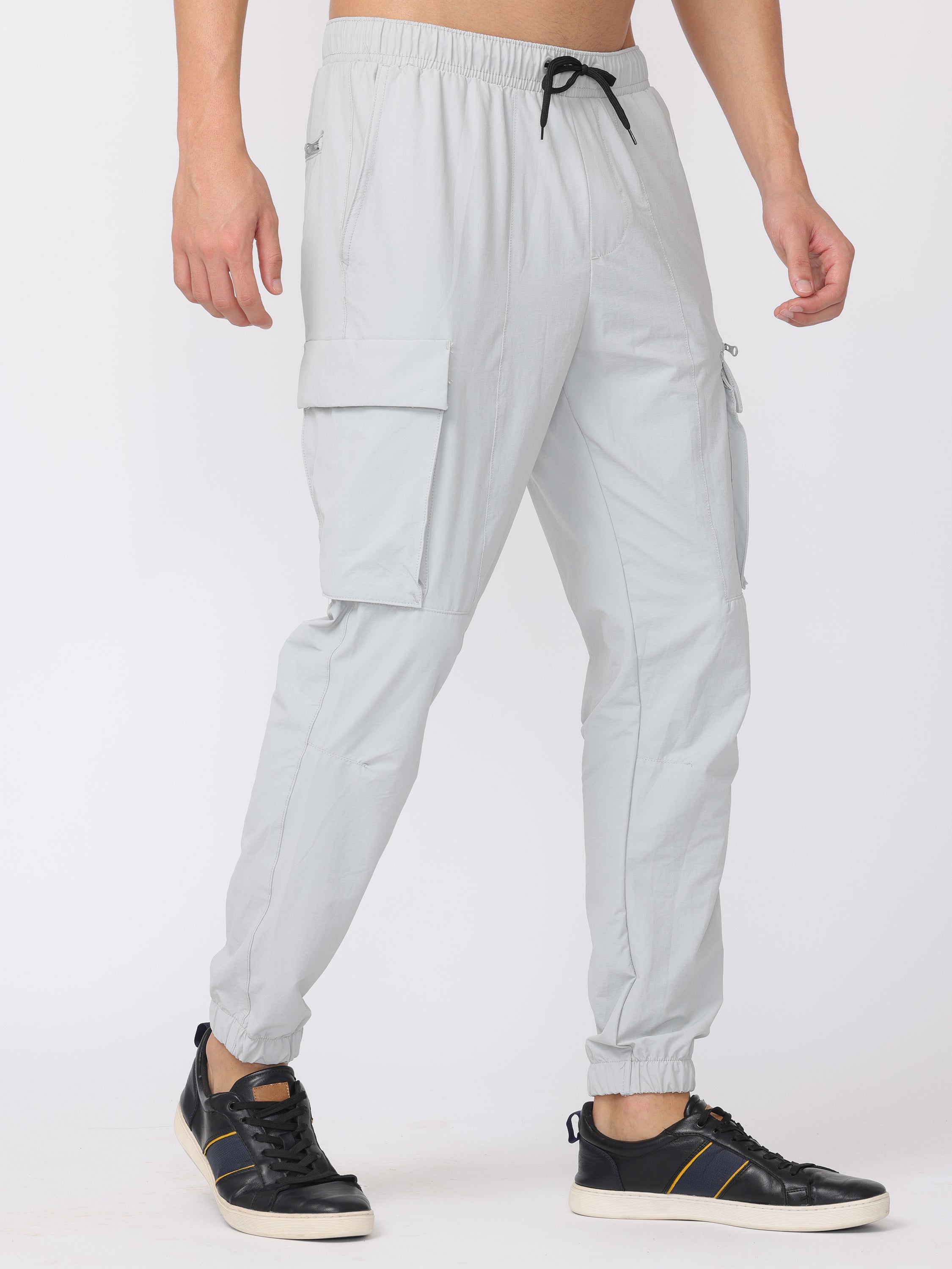 Men Light Grey Comfort Fit Parachute Joggers