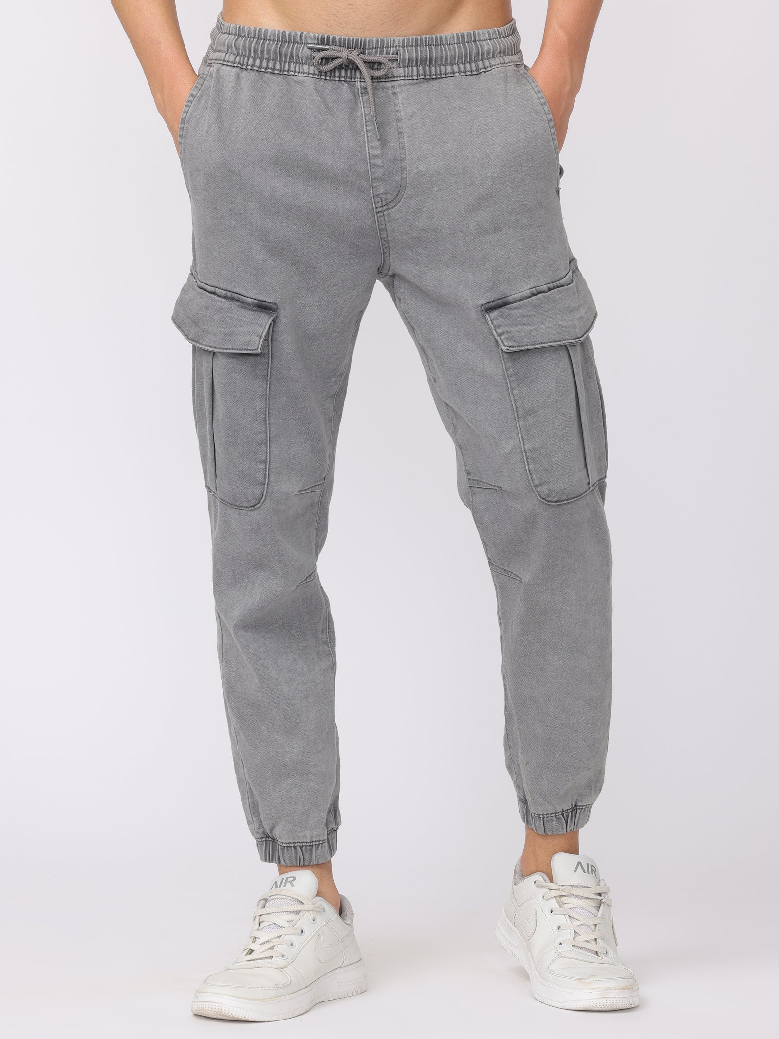 Men Light Grey Comfort Fit Cotton Blend Joggers