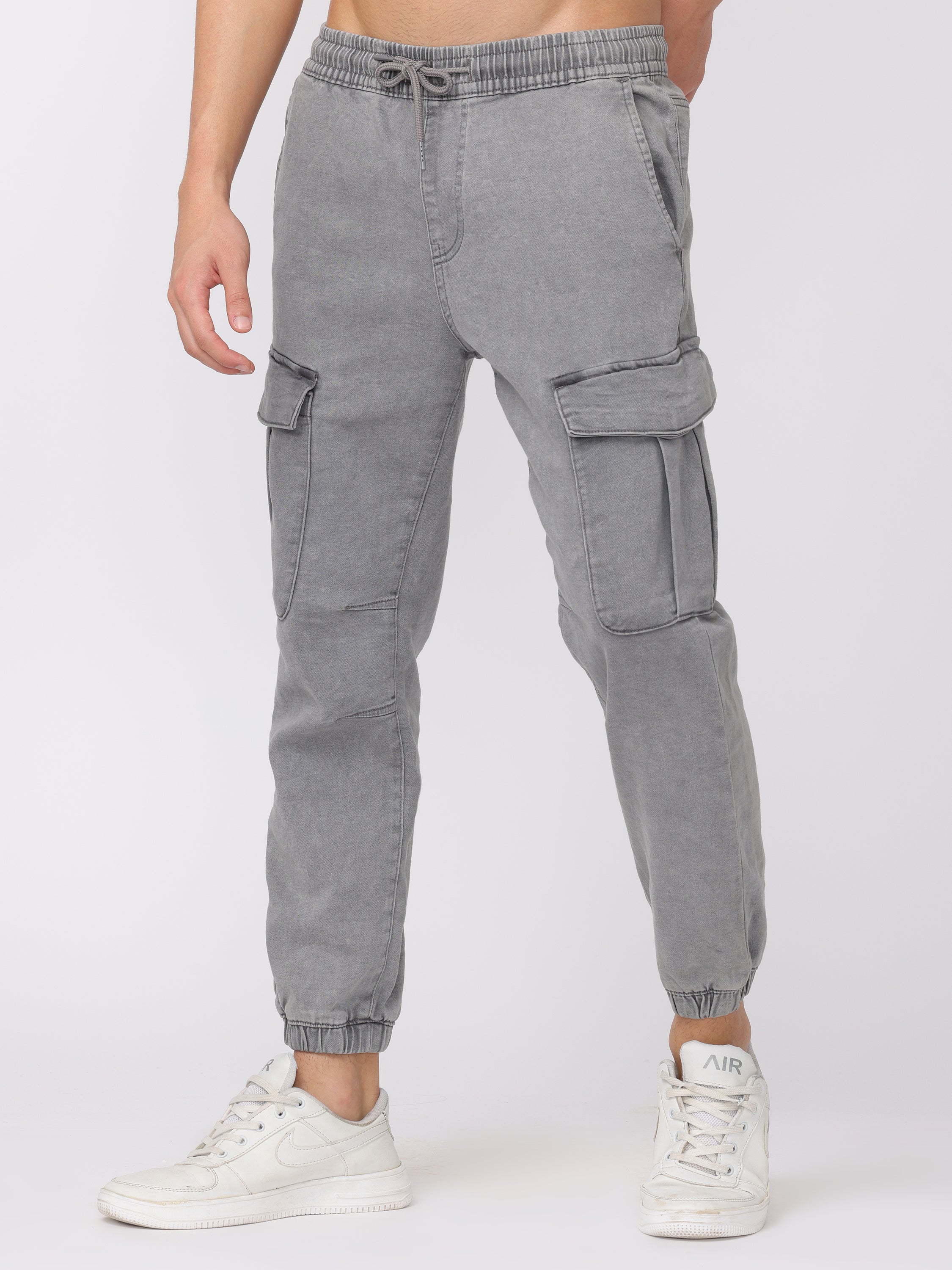 Men Light Grey Comfort Fit Cotton Blend Joggers