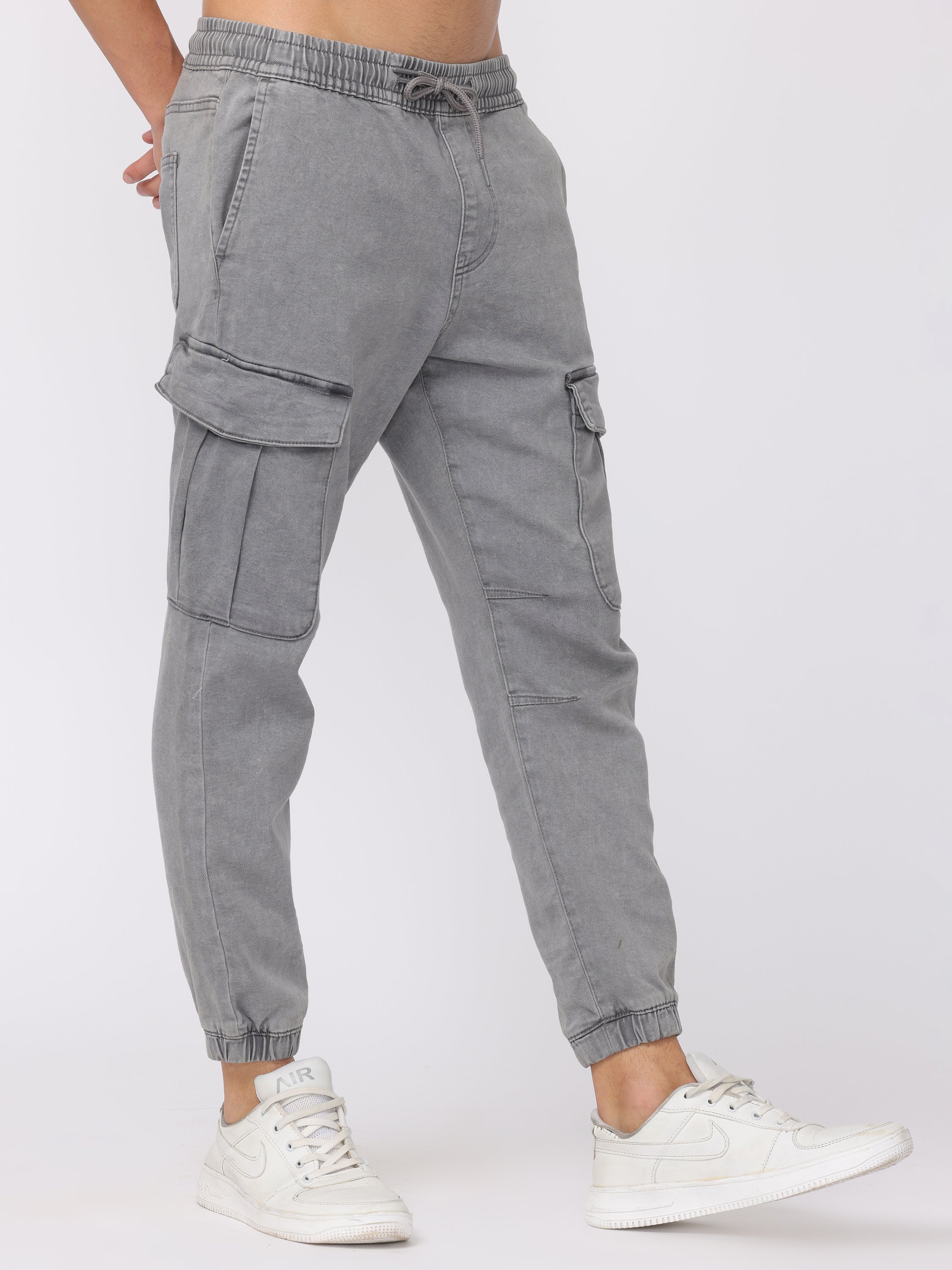 Men Light Grey Comfort Fit Cotton Blend Joggers