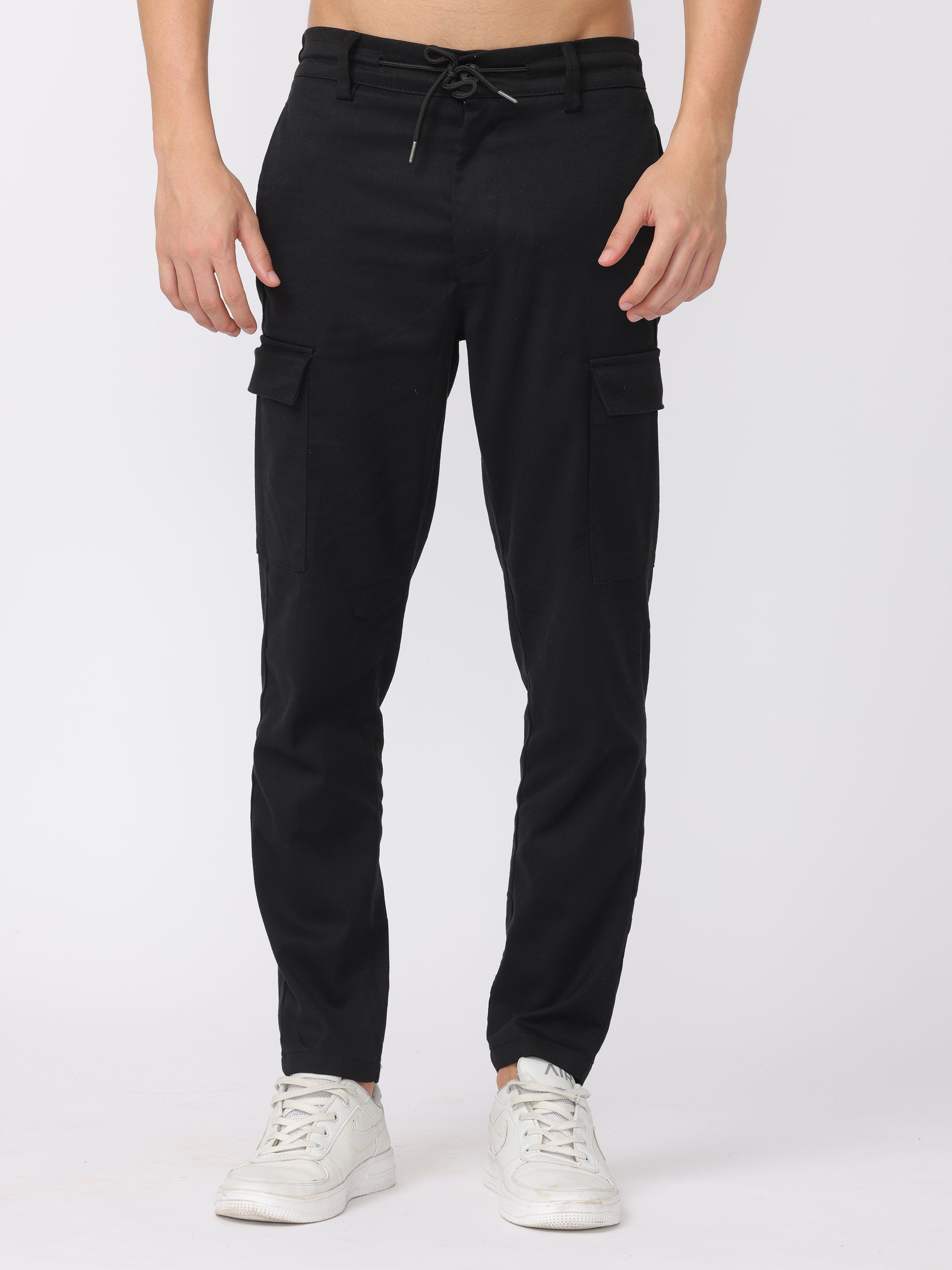 Men Black Regular Fit Cargo Pants