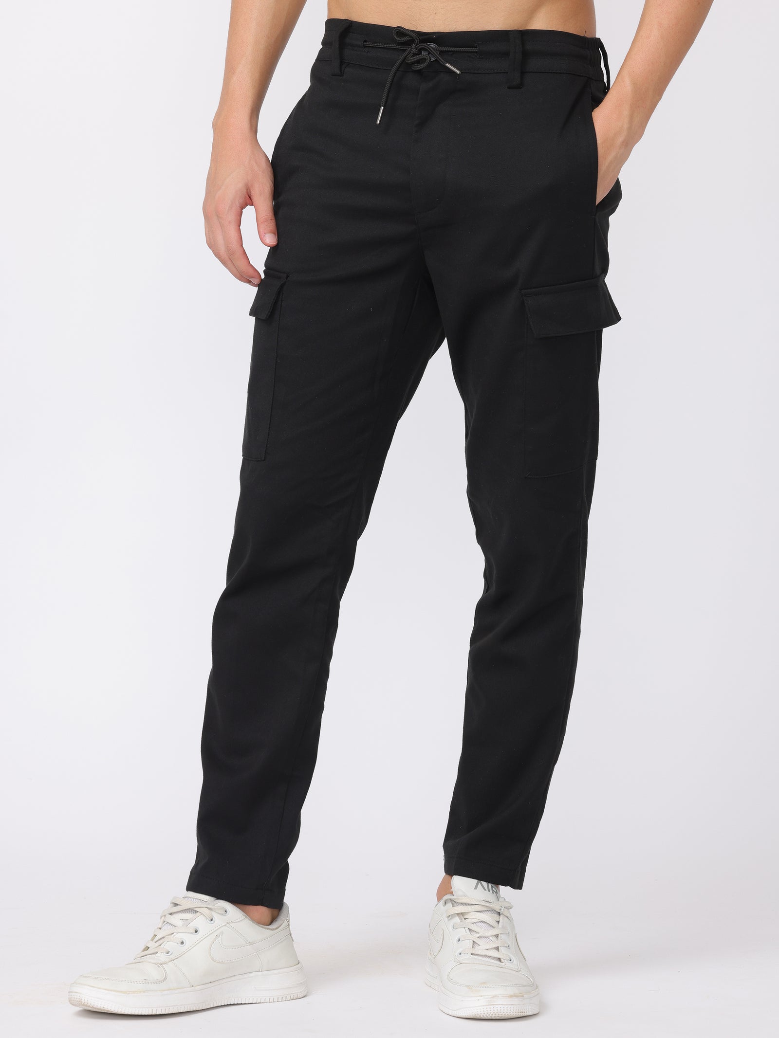 Men Black Regular Fit Cargo Pants