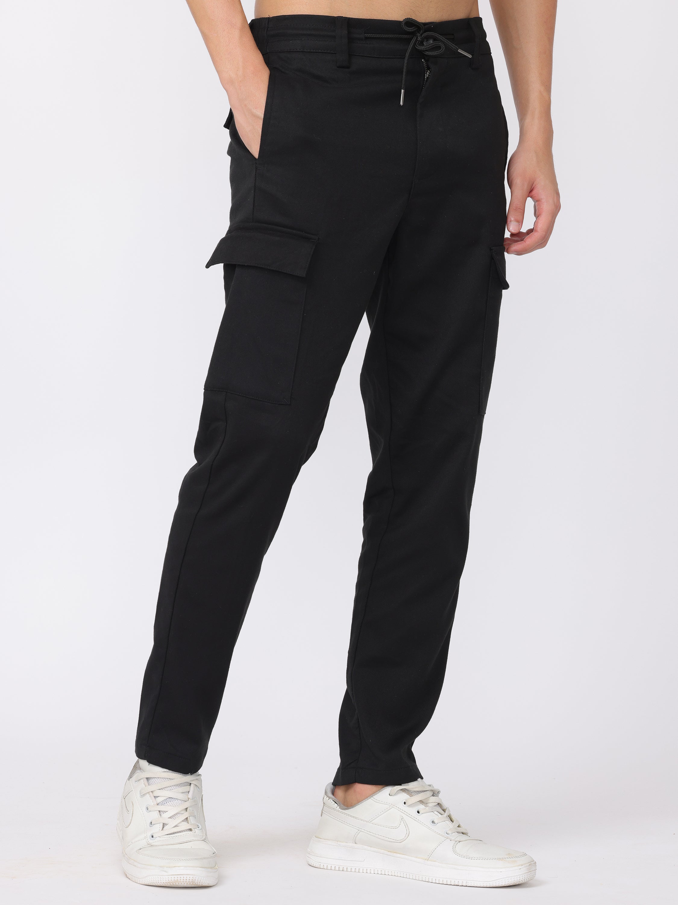 Men Black Regular Fit Cargo Pants