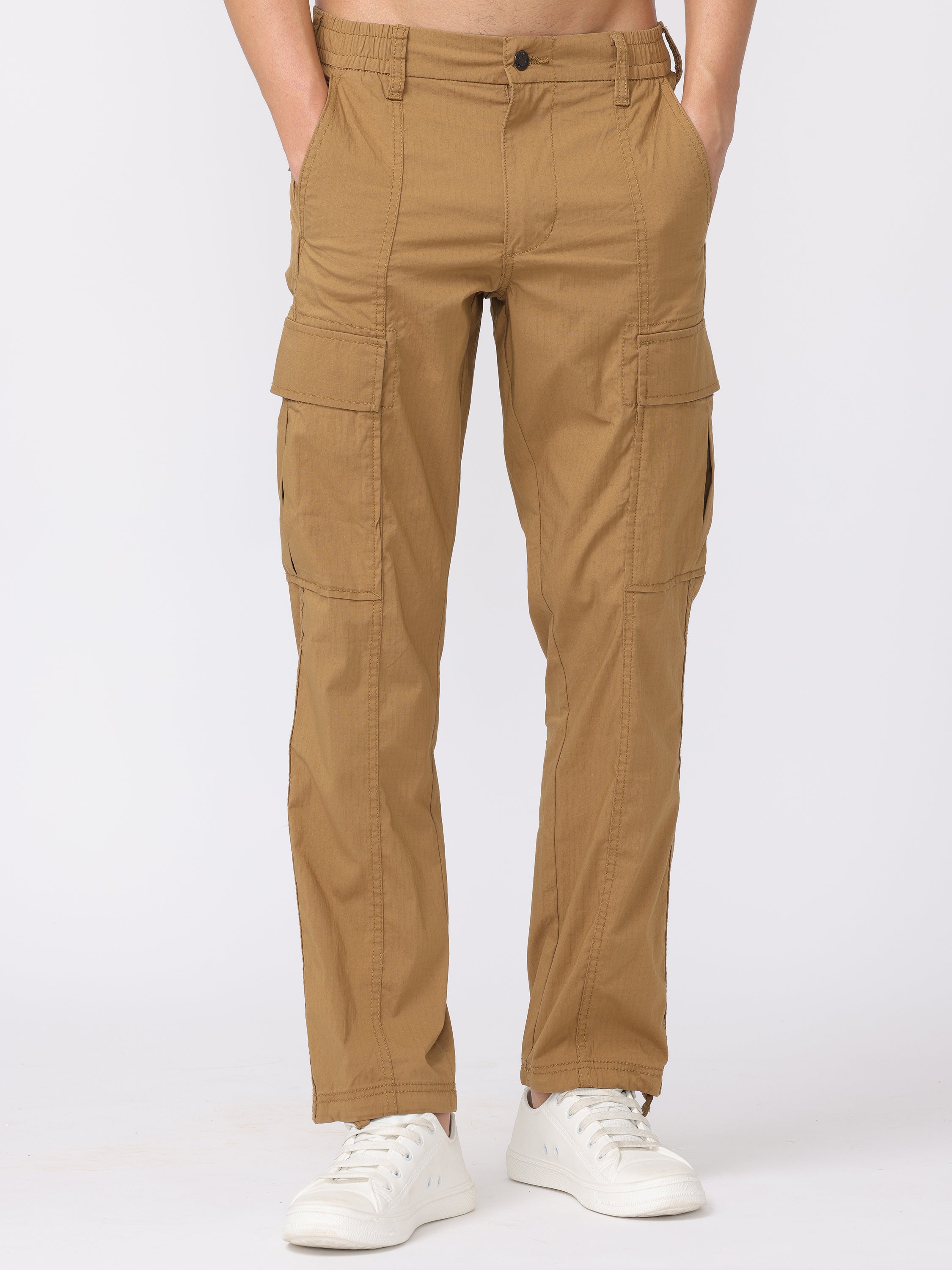 Men Khaki Regular Fit Polyester Pants